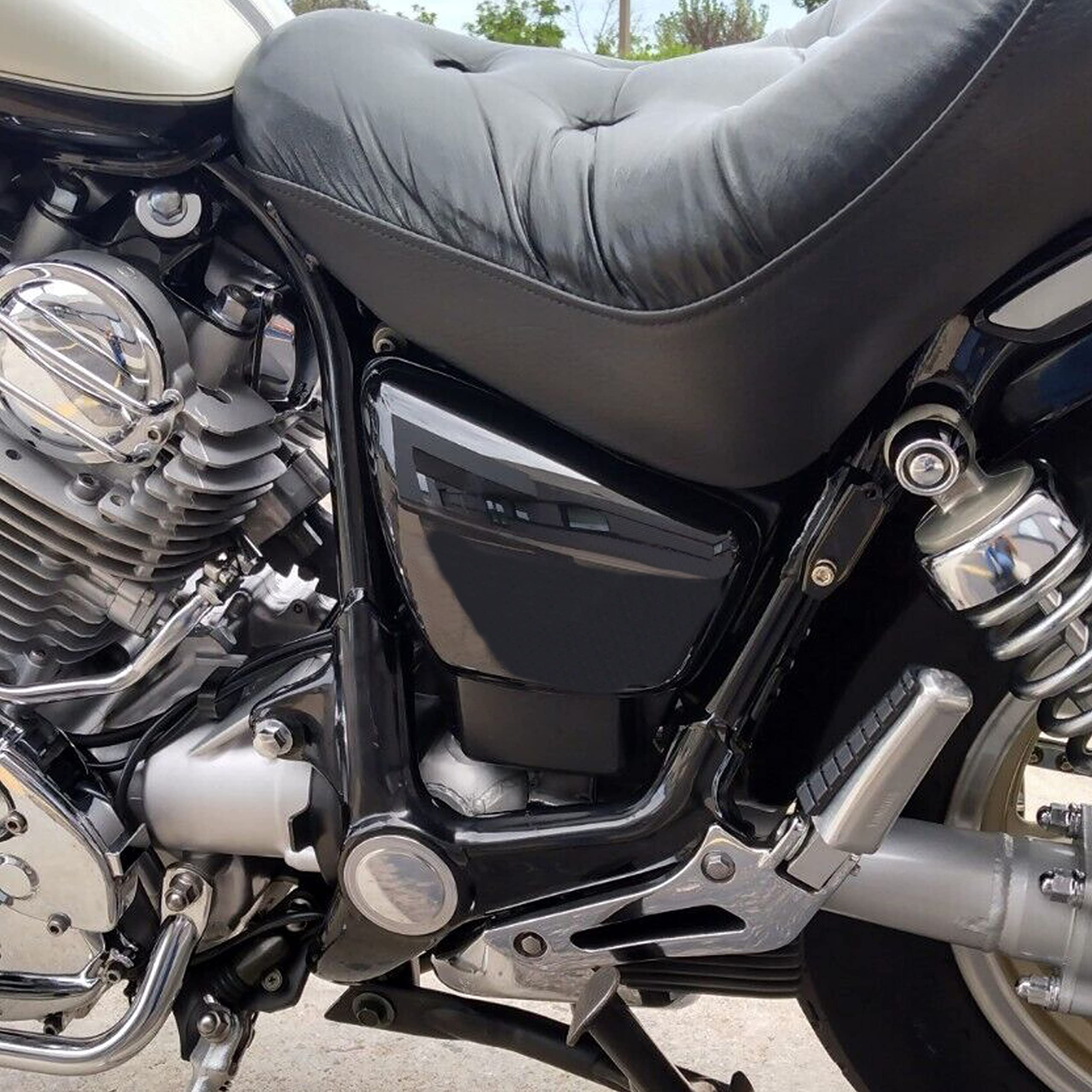 ECOTRIC Side Cover Battery Cover Fairing Compatible with 1984-Up Yamaha XV 700 750 1000 1100 Virago Battery Side Fairing Cover Protection (Right Side) Motorcycle Black