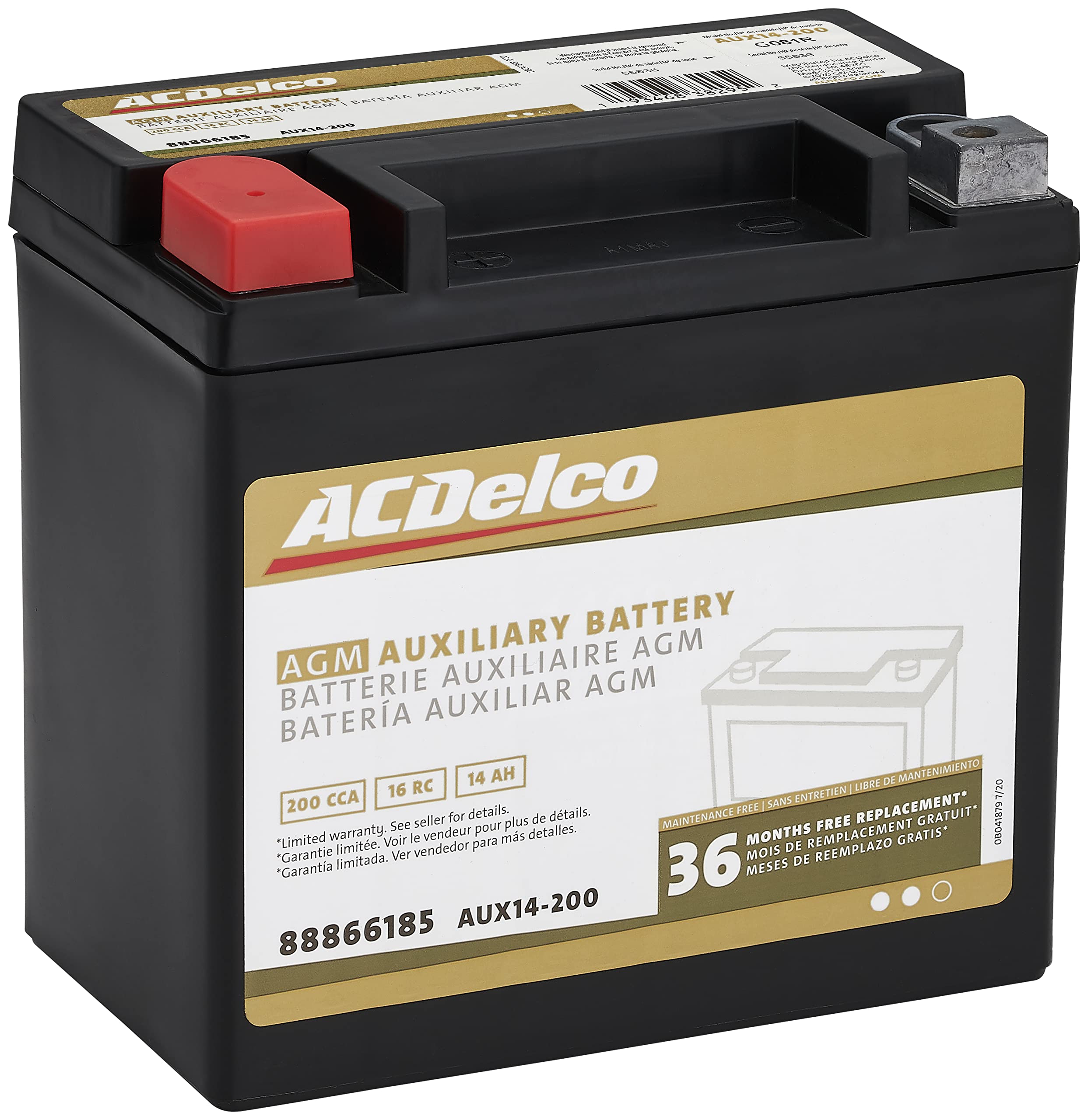 ACDelco Gold AUX14-200 (88866185) 36 Month Warranty Auxiliary AGM 200 CCA Battery