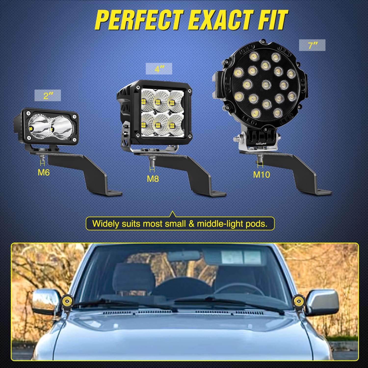 Nilight Ditch Light Brackets Kit for Toyota 4Runner 1989-1995 - Model 91107B, Compatible with Offroad LED Pods