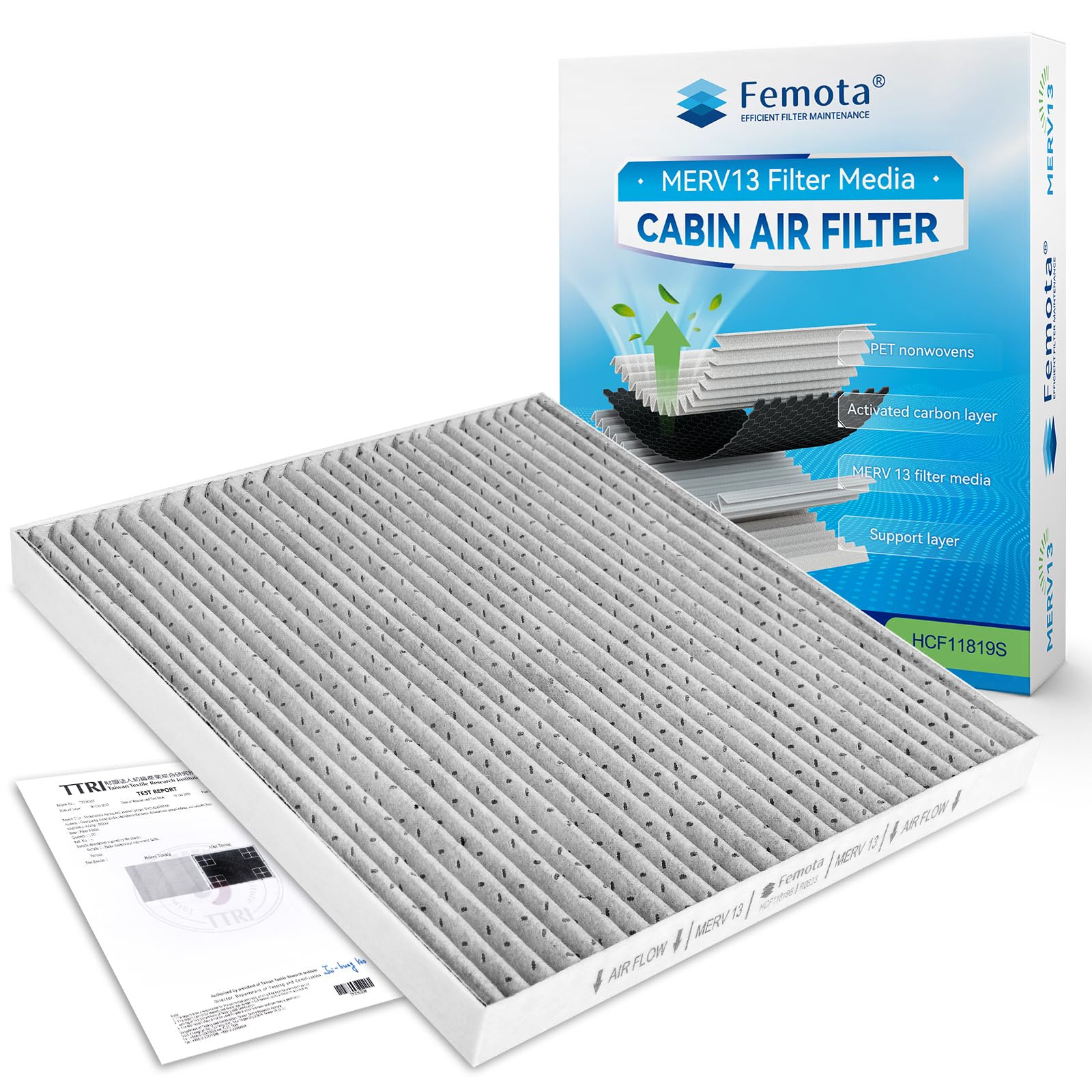 Femota MERV 13 Cabin Air Filter with Activated Carbon, CF11819(CP819) for Hyundai Sonata,Azera, Kia Cadenza,Optima,Sedona, GMC T