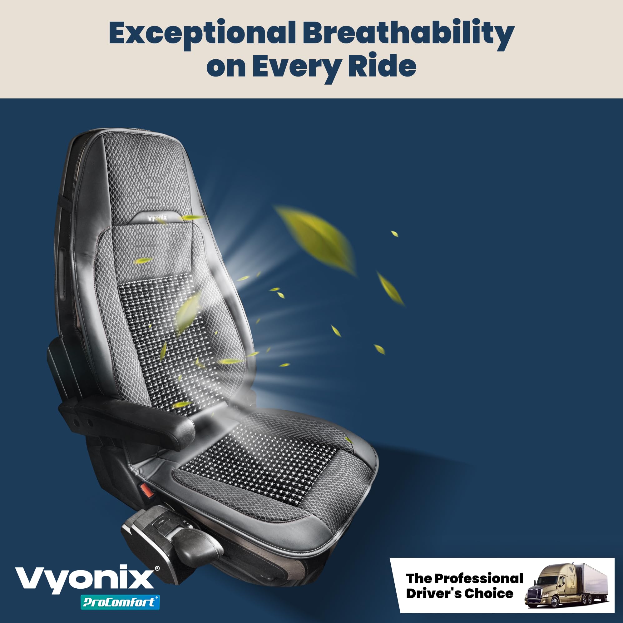 Vyonix Semi Truck Beaded Seat Covers, Cooling Car Seat Cushion for Back Support, Anti-Sweat Seat Covers for Trucks, Universal Fi