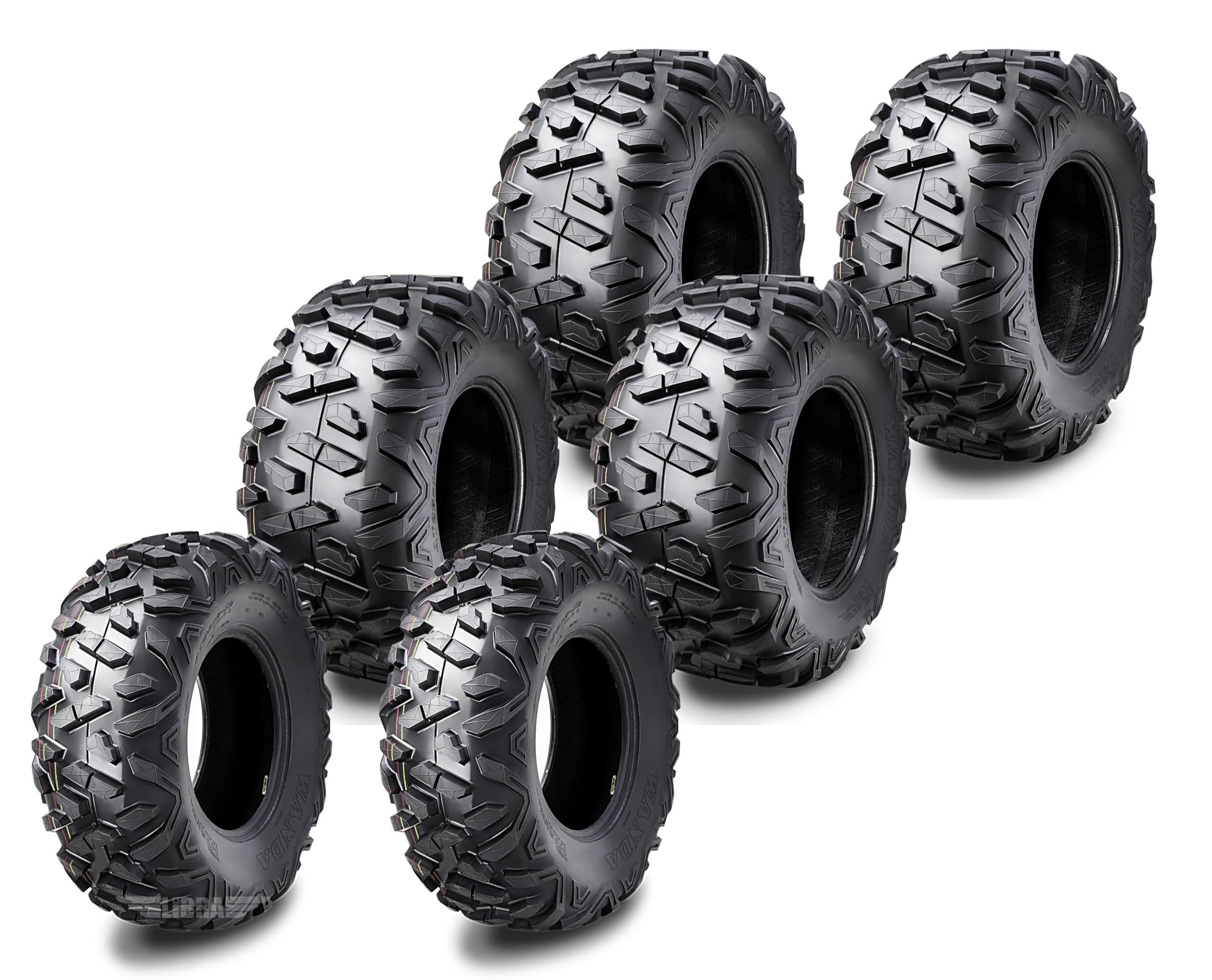 Wanda Set 6 All Terrain Atv Tires (2) 25X10-12 Front & (4) 25X11-10 Rear 6Pr Bighorn Style