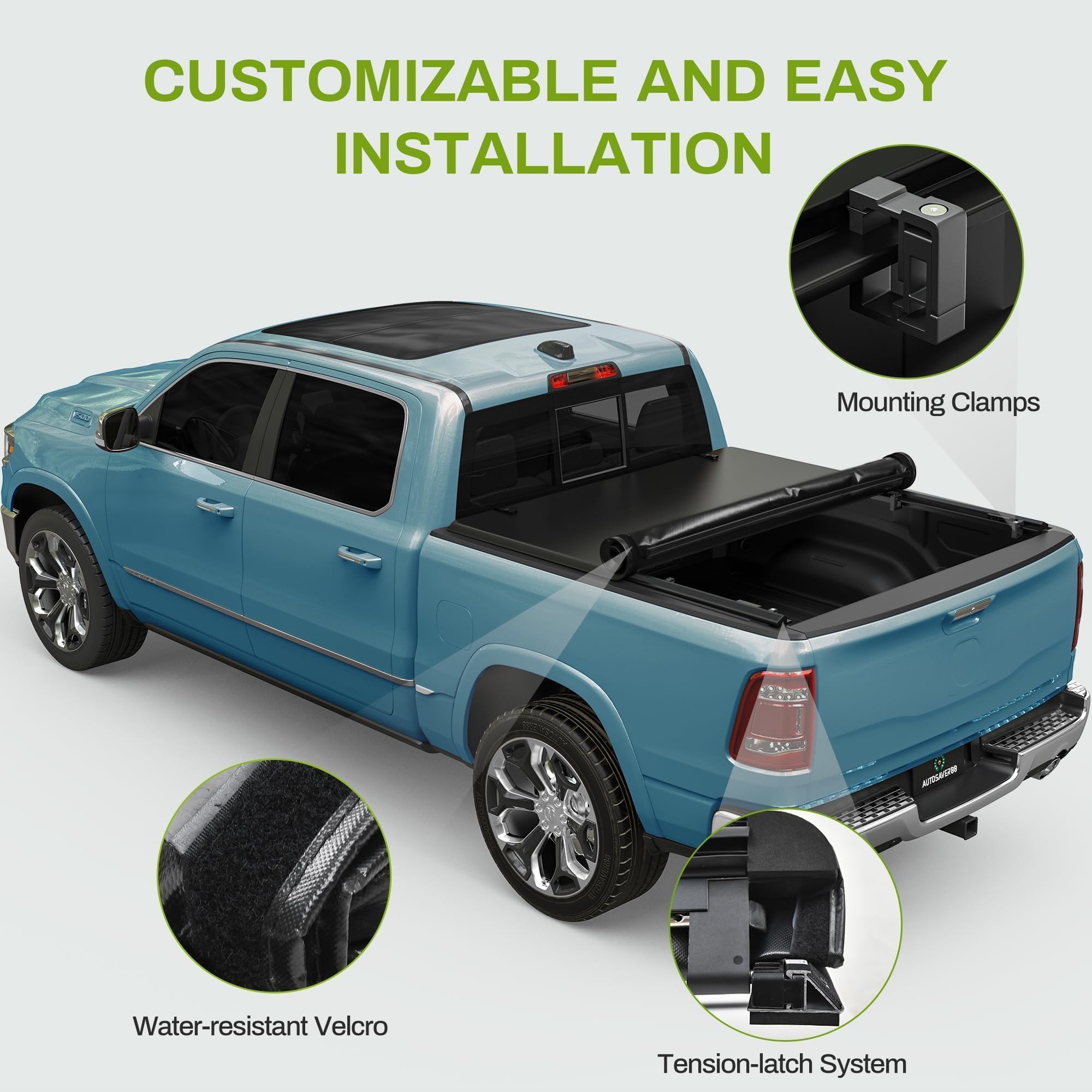 Autosaver88 Soft Roll Up Truck Bed Tonneau Cover Compatible With 2022 2023 2024 2025 Ford Maverick 4.5 Feet Bed