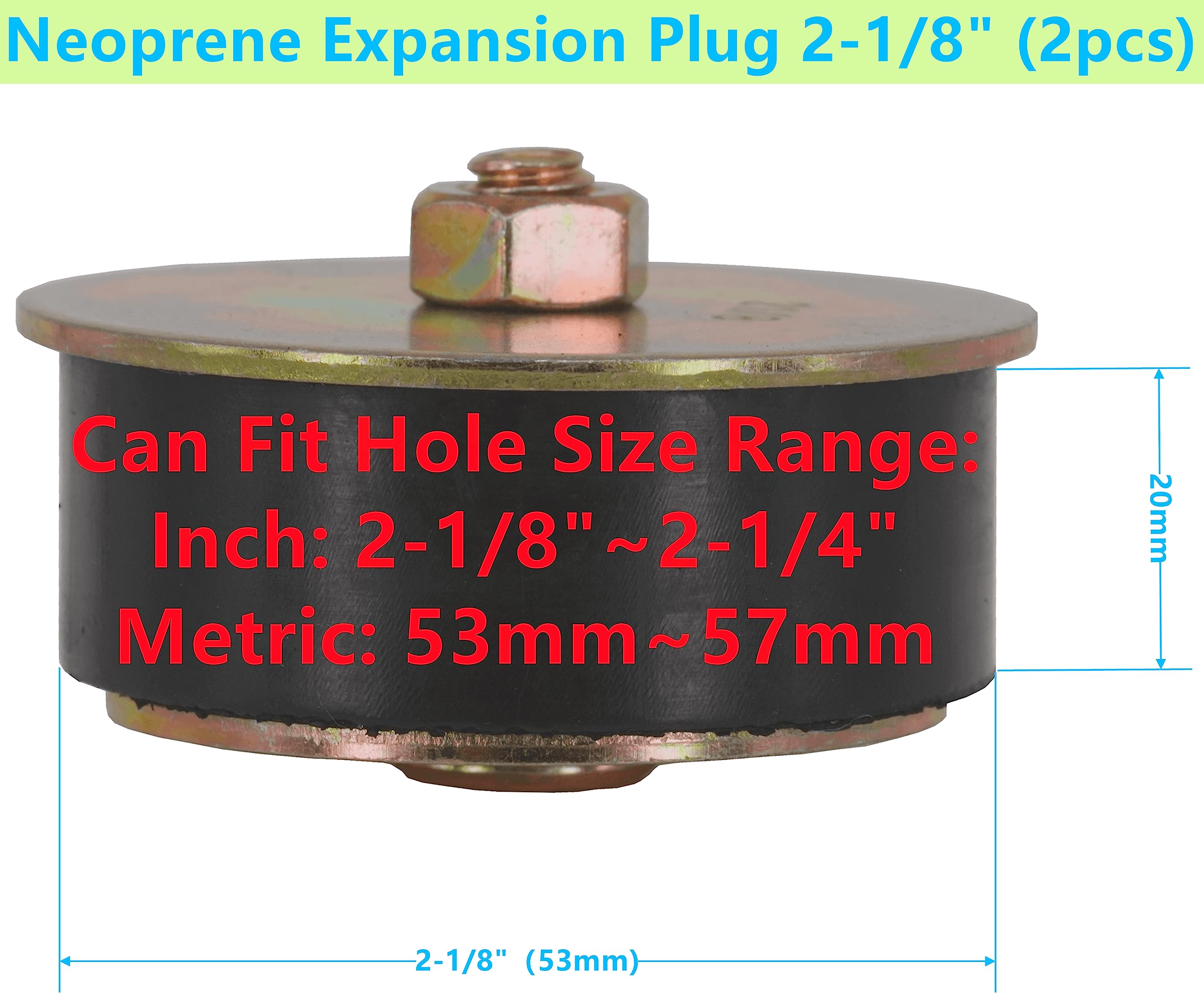 Dsnaduo Neoprene Expansion Plug (2-1/8 inch to 2-1/4 inch) 53mm - 57mm-2 Pack Rubber Freeze Plug