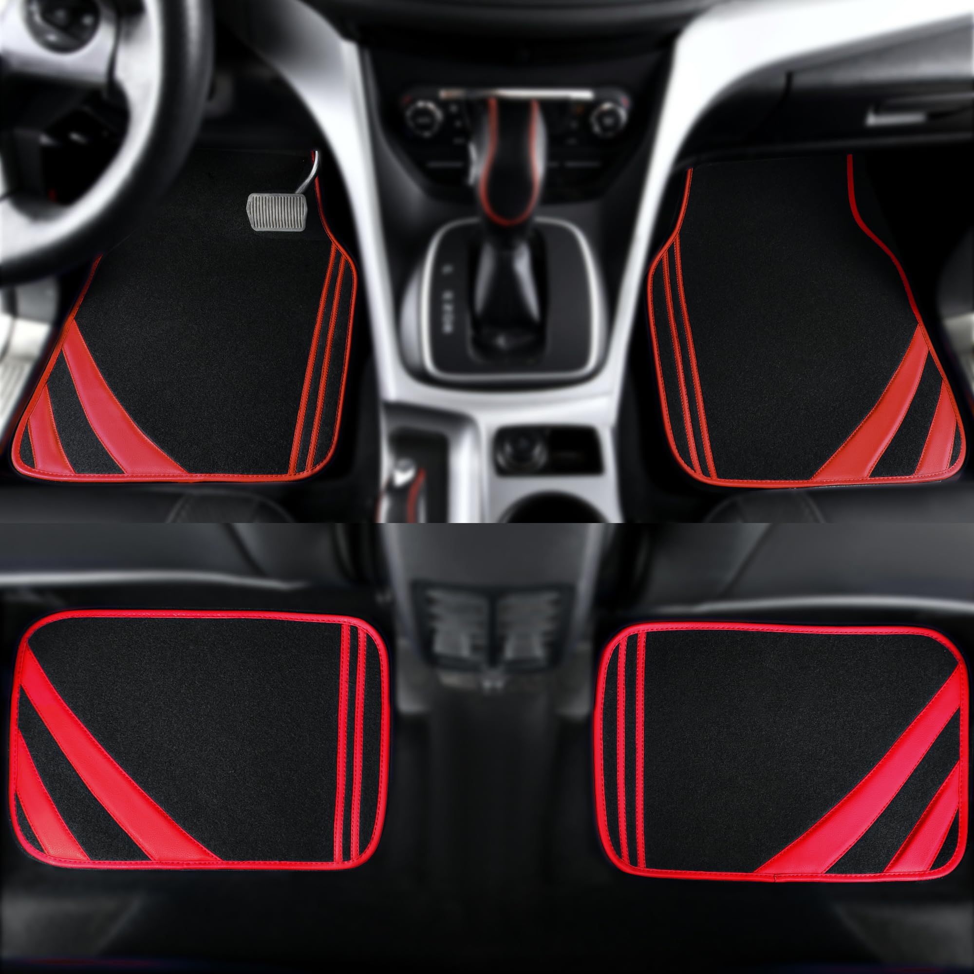 Car Pass Red Edge Leather Car Floor Mats, Universal Waterproof Car Mats With Double Stitch Line And Anti-Slip Backing Design, Fo