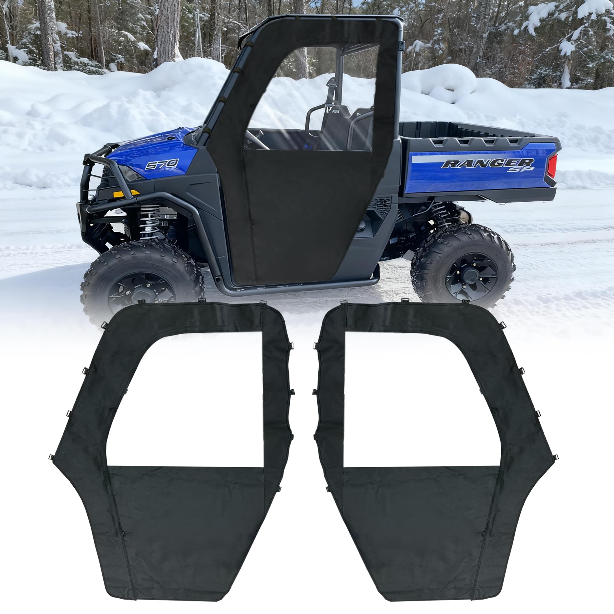 QYMOTO Midsize Ranger 570 Soft Door Set, Canvas Side Doors Fit for Polaris Ranger 400, 570, 800 Mid Pro-fit Roll Cage Bar with H