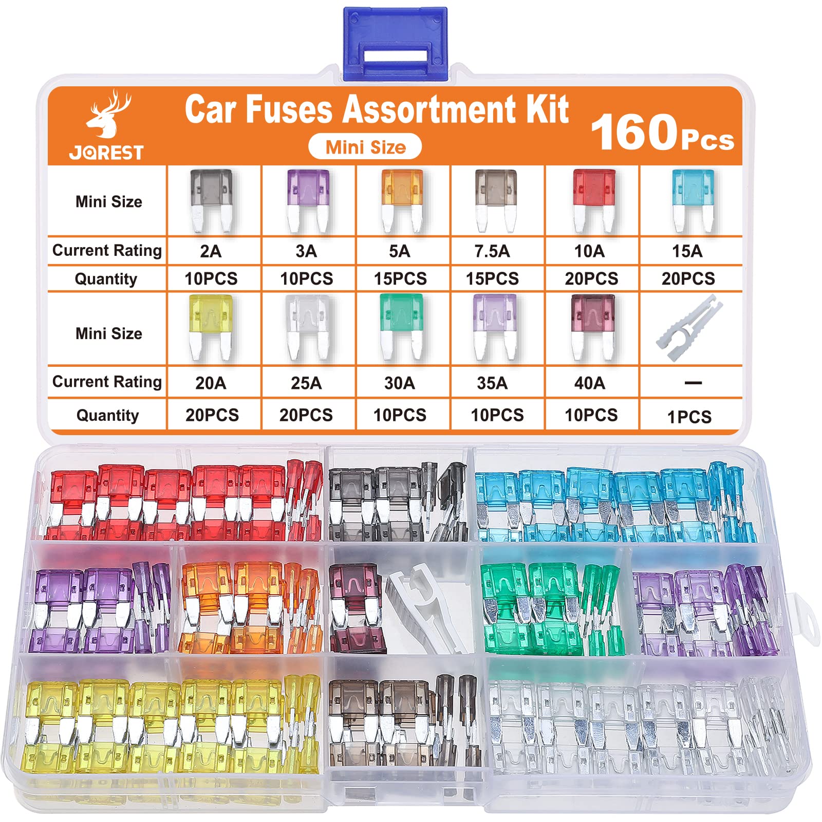 Jorest 160Pcs Mini Fuses Kit,Car Fuses Assortment Kit,Automotive Blade Fuse For Car/Rv/Truck/Motorcycle(2Amp 3A 5A 7.5A 10A 15A
