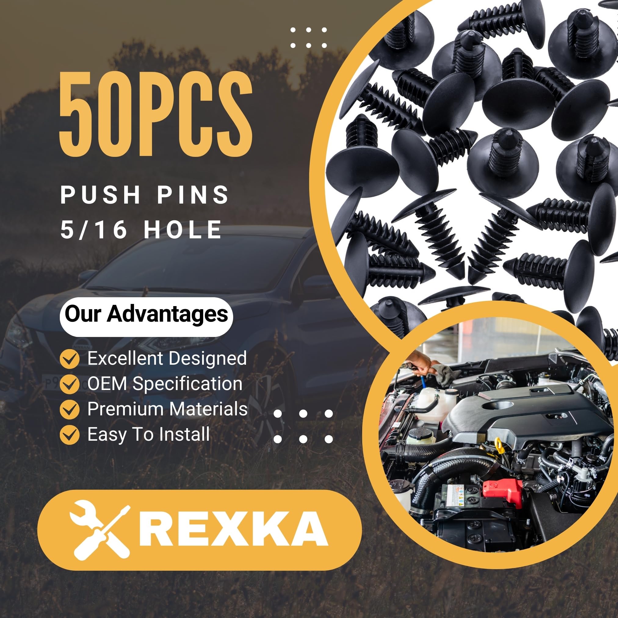 Rexka 50Pcs Fender Bumper Shield Fender Liner Push Pin Retainer Clips 6030441 For Jeep Dodge Ram Chrysler