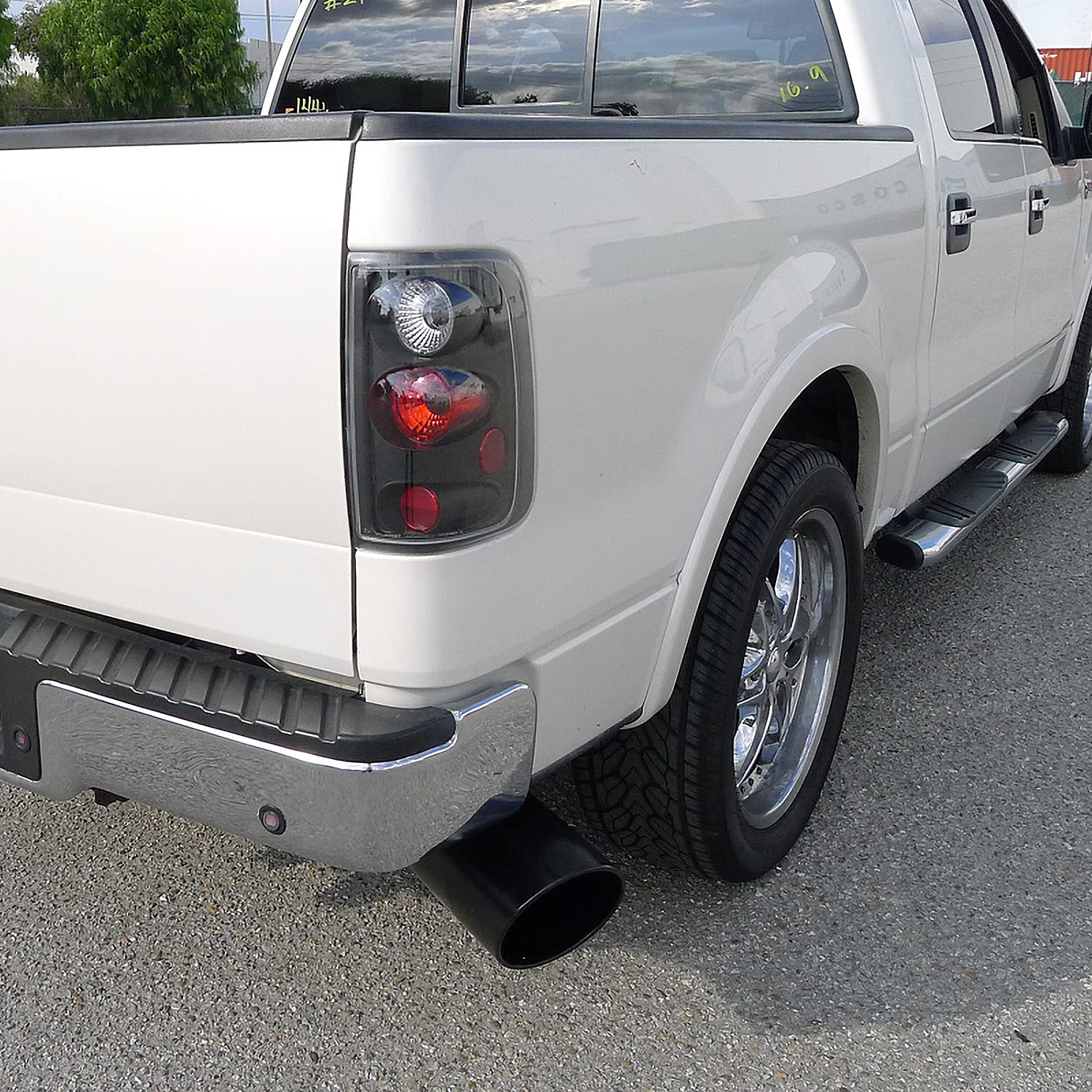 Spec-D Tuning 4&quot;Inlet/8&quot; Outlet Black Stainless Steel Truck Bolt-On Exhaust Muffler Tip