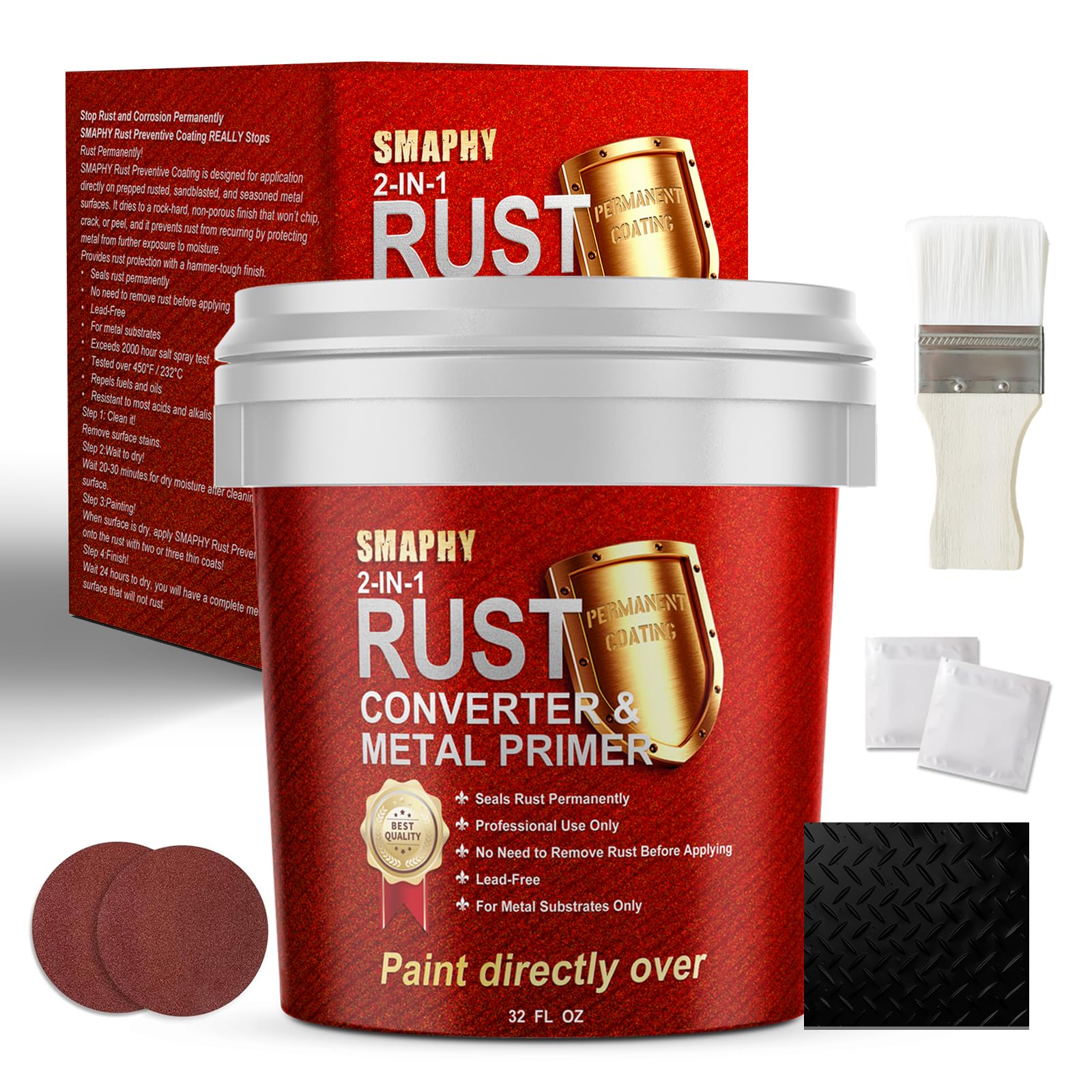 SMAPHY Ultimate 2-in-1 Rust Converter & Metal Primer, Black Rust Inhibitor Paint for Metal, Automotive Rust Converter Paint, Hea