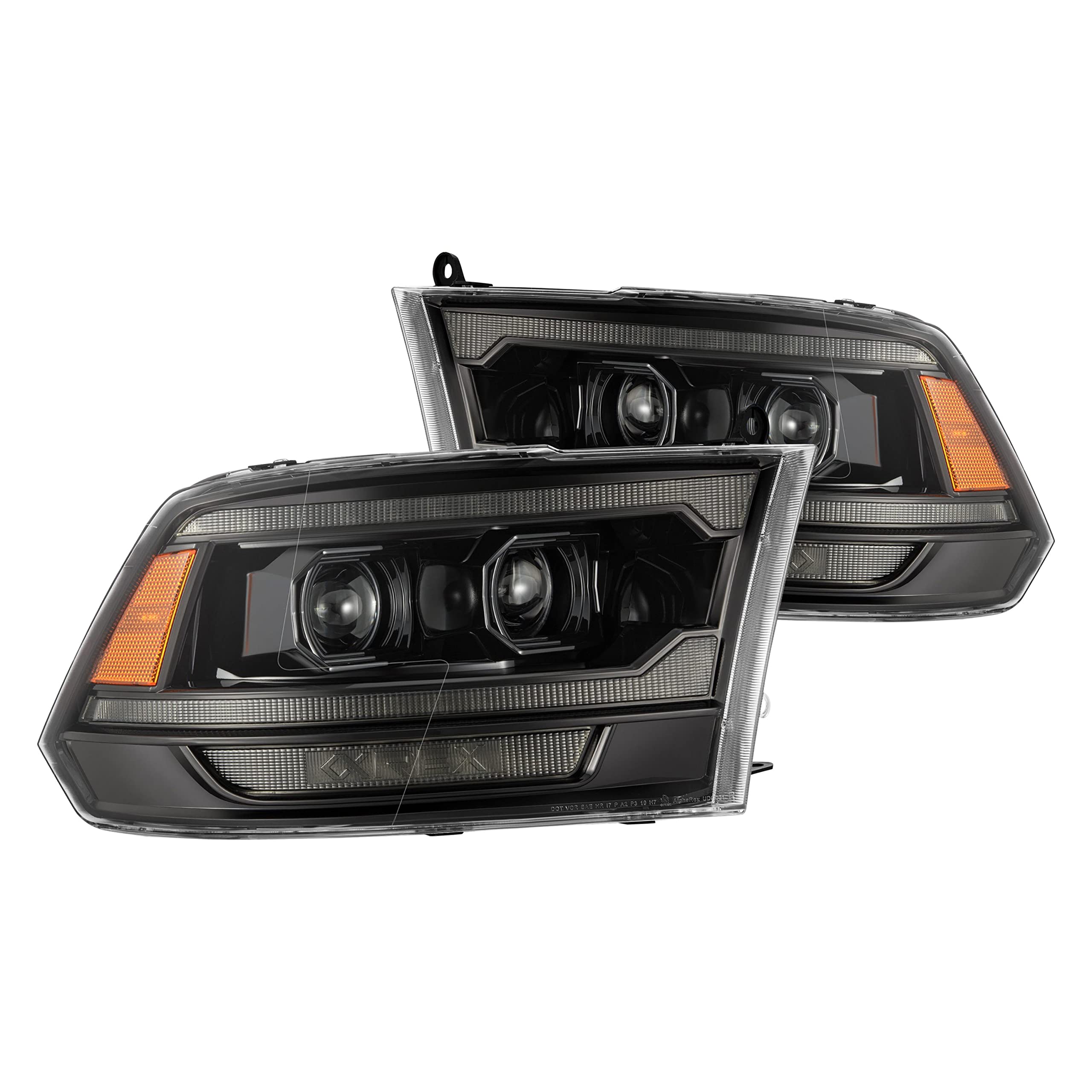 AlphaRex 09-18 RAM 1500 PRO-Series Proj Headlights Alpha-Black w/Sequential Signal & Top/Middle DRL (880563)
