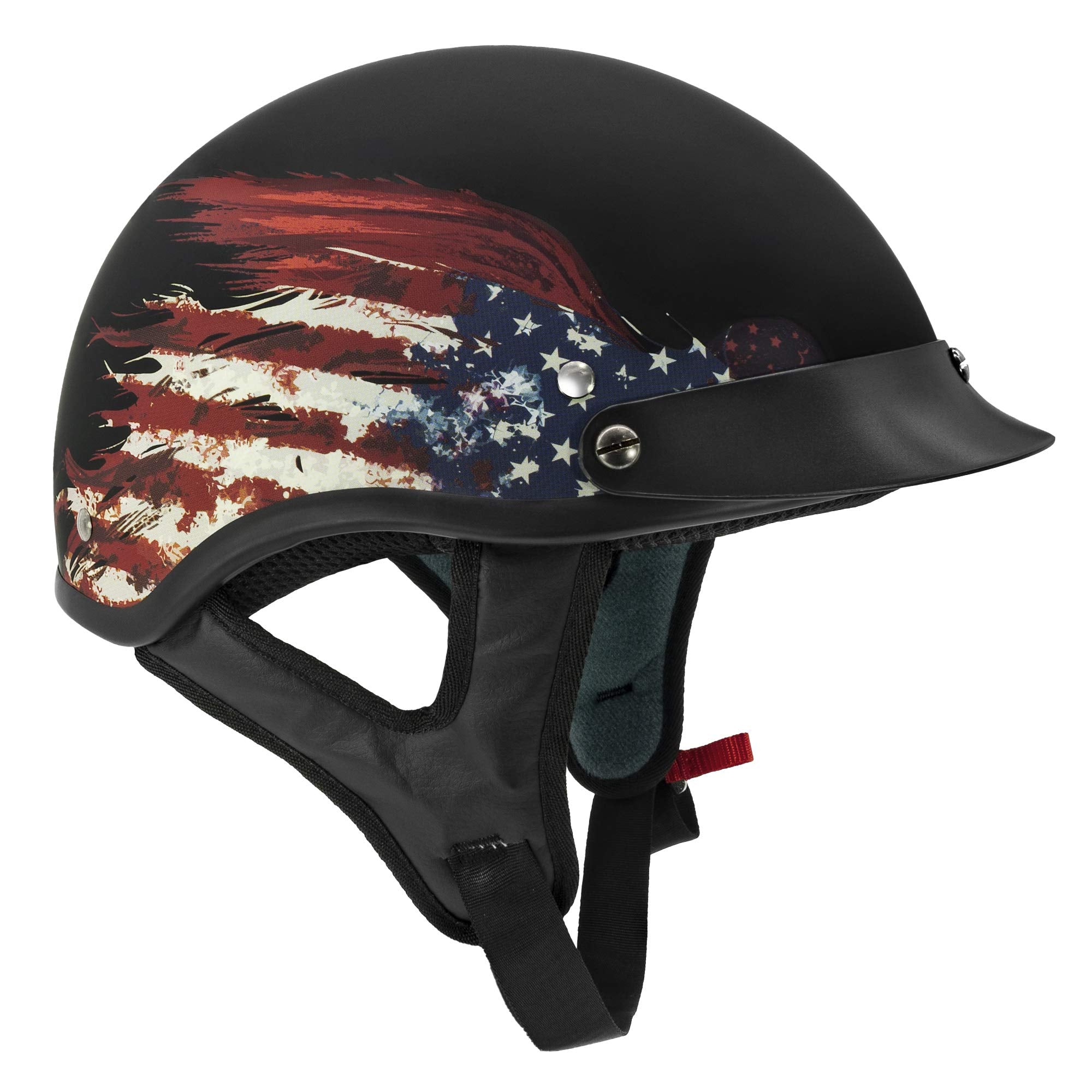 Vcan Cruiser Solid Flat Black Half Face Motorcycle Helmet (Flag, Medium)