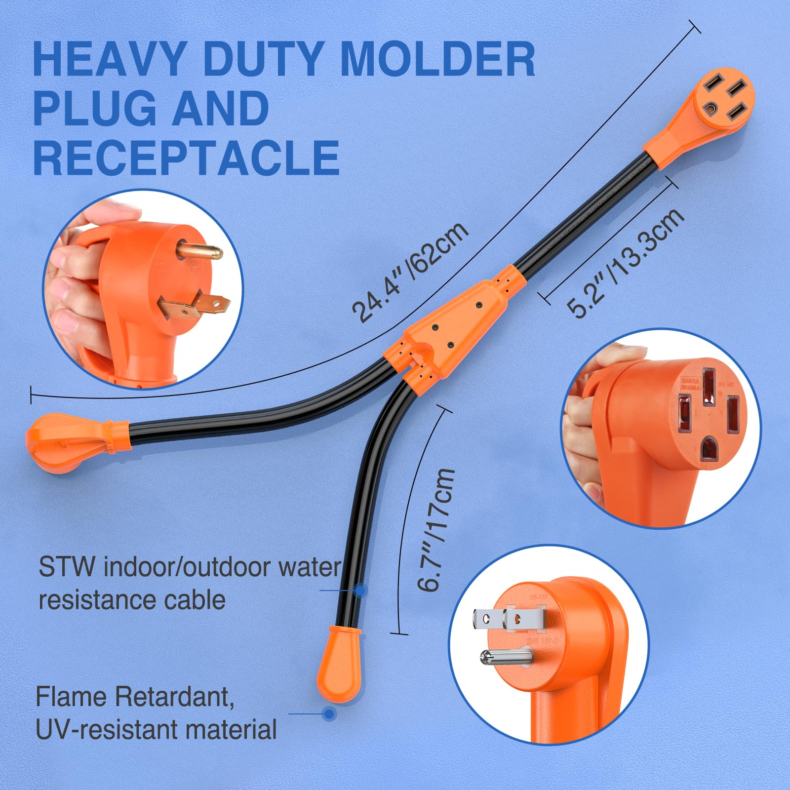 Nilight Rv Y Splitter Adapter Cord 15 Amp 30 Amp To 50 Amp 5-15P Tt-30P Male Plug To 14-50R Female Receptacle Heavy Duty Electri