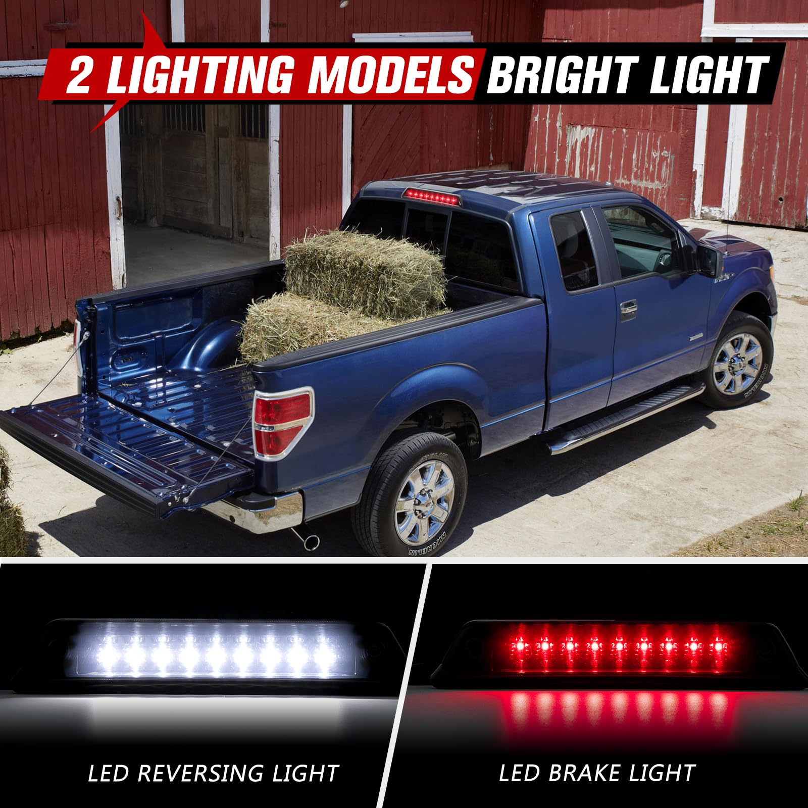 FIERYRED Third Brake Light - Smoked, IP67 Waterproof, Compatible with 2009-2014 Ford F150, Black Plastic