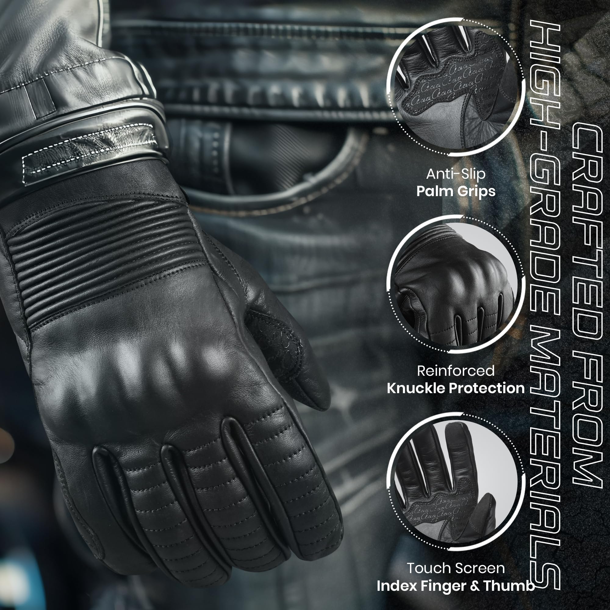 Aaasportx Motorcycle Gloves Men'S Leather Knuckle Protection Touchscreen Function Men & Women For All Weather Riding Gloves With