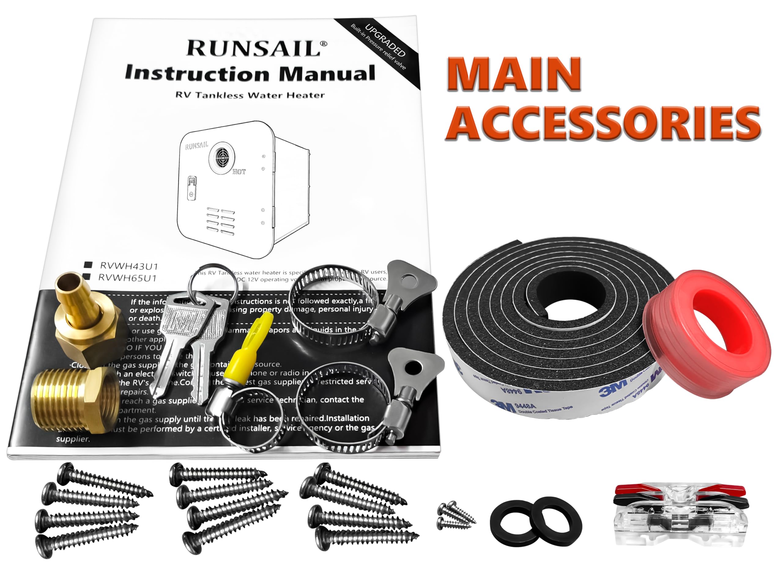 RUNSAIL [Upgraded Version] RV Tankless Water Heater, 65,000 BTU,Max 3.96 GPM, 15 x 15 Inches White Door, Build-in Pressure Relie