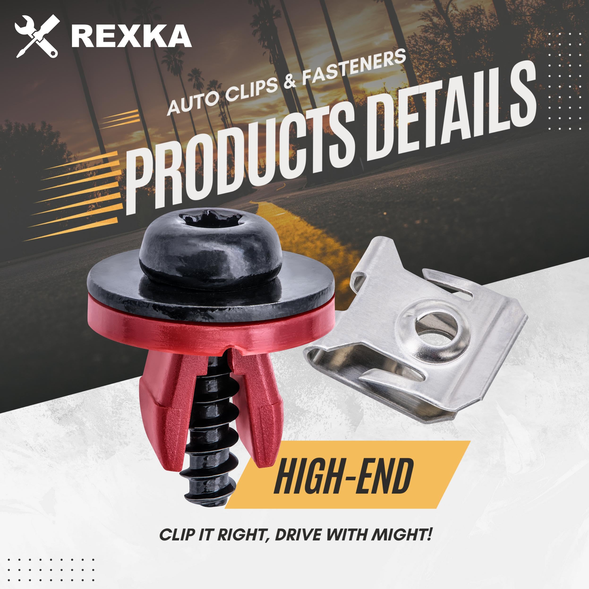 Rexka T30 Engine Splash Shield Guard Kit - 10 Sets of Nylon Screws, Nuts, Clips for Ford Focus, Fusion, Escape, Explorer, C-Max, Lincoln MKC