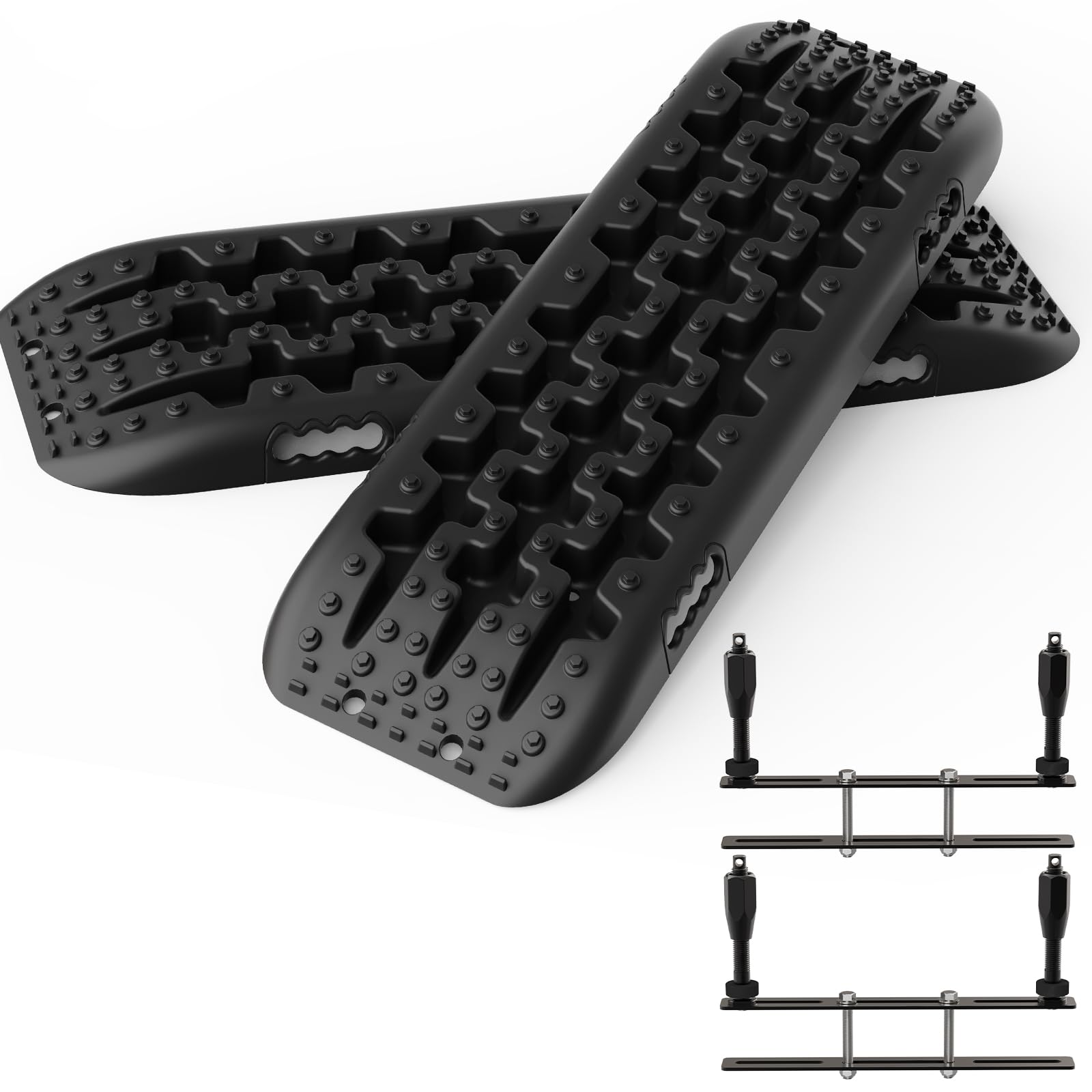 All-Top Recovery Traction Boards, 2Pcs & Mounting Kit, Reinforced Off Road Bendable Tire Friction Tracks (3Rd Gen, Black)