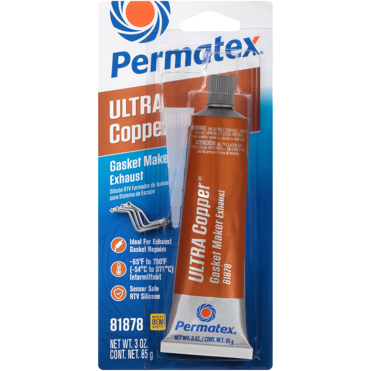 Permatex 81878 Ultra Copper Maximum Temperature Rtv Silicone Gasket Maker, 3 Oz. Tube