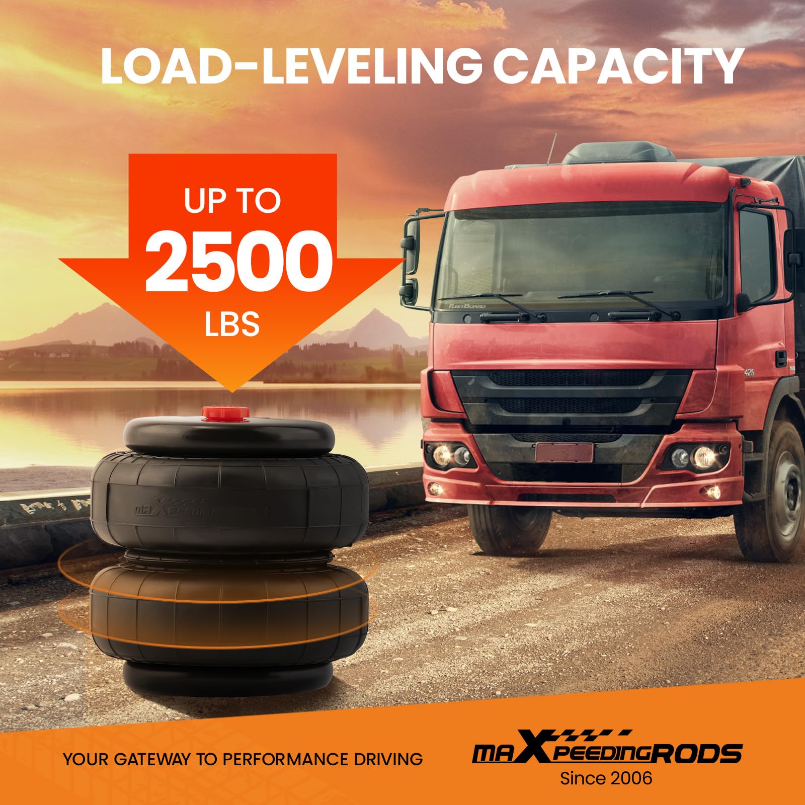 Maxpeedingrods 4Pcs Air Ride Suspension Spring Double Bellow Standard 2500 Lb 1/2''Npt Single Port Heavy Duty For Trucks