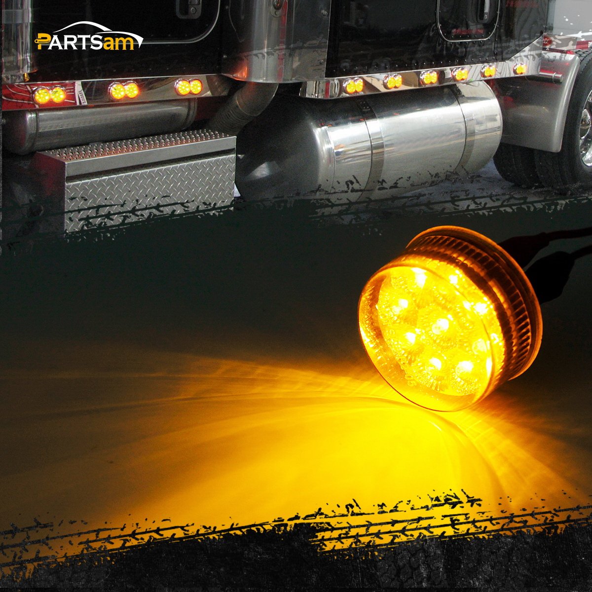 Partsam 10Pcs 2 Inch Amber 9 Led Side Marker Turn Signal Light, 2'' Round Clearance Lights With Reflectors For Trailer Truck, Wa