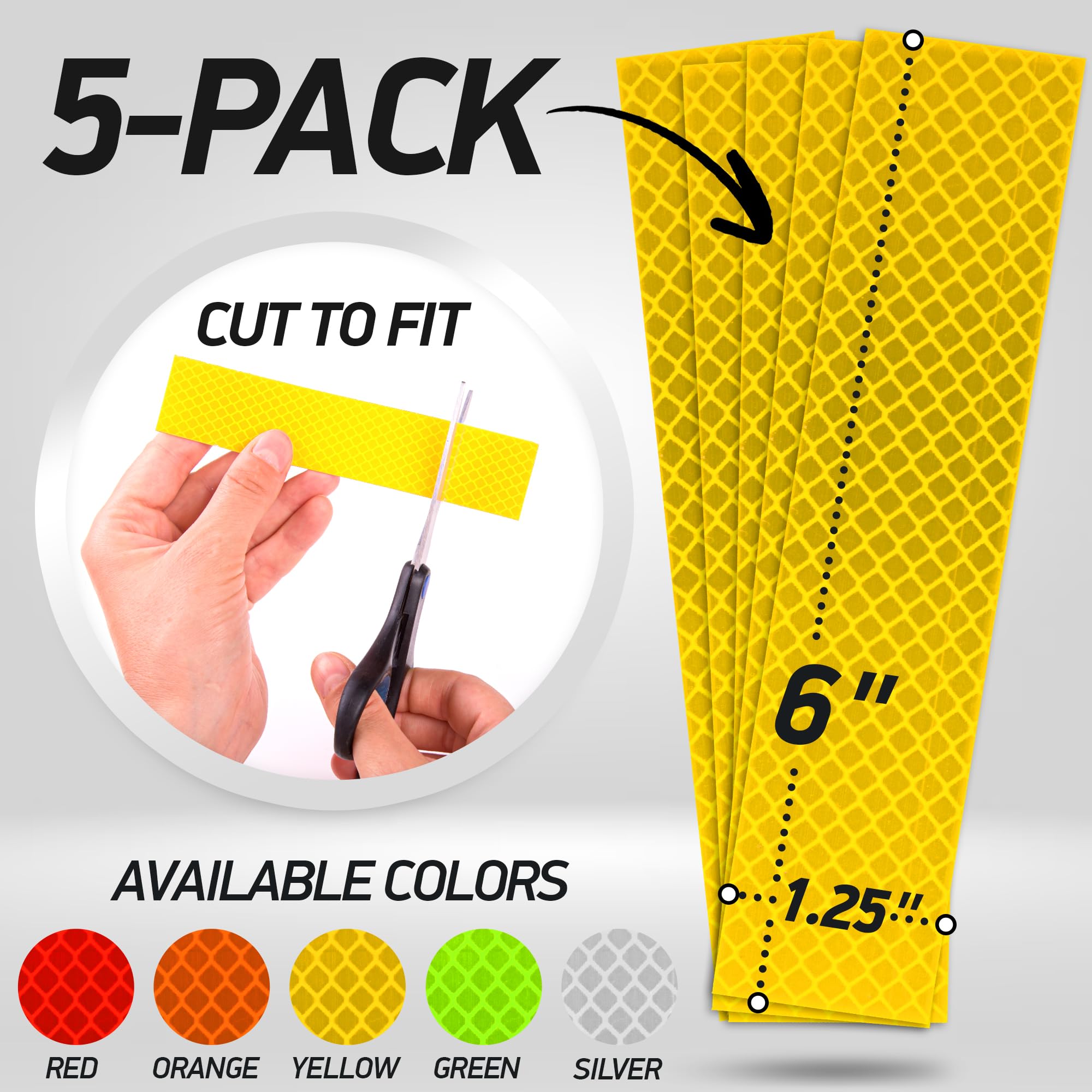 Byllstore High-Visibility Reflective Stickers | 3M Diamond Grade | Yellow | 1.25 X 6'' | 5-Pack | Multipurpose Use For Helmets