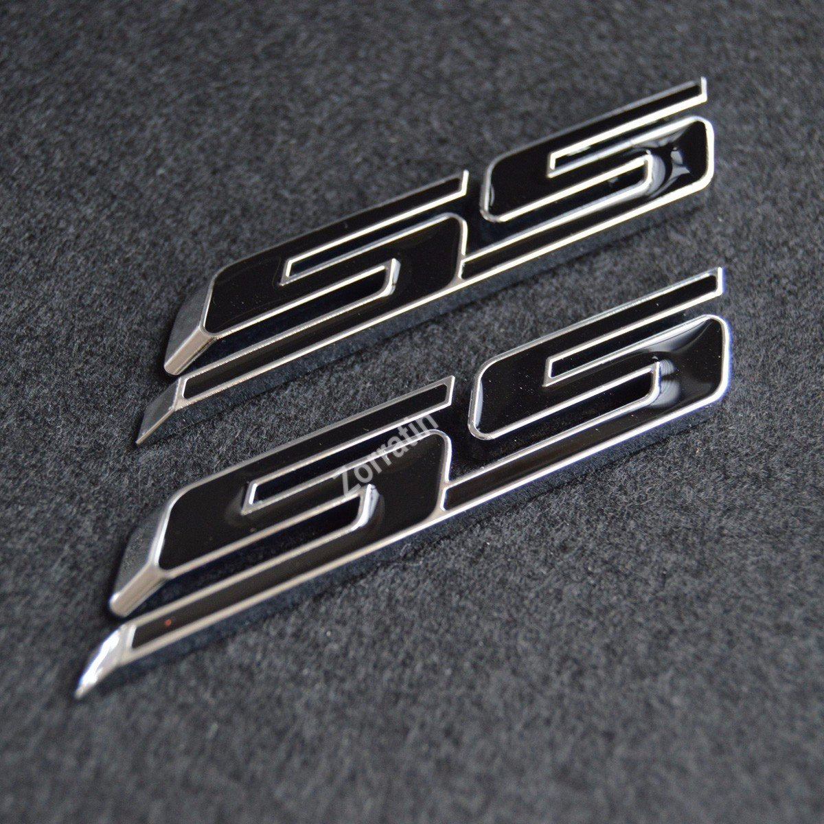 Zorratin Slant Ss Grill Side Trunk Emblem Badge Decal With Adhesive For Chevy Impala Cobalt Camaro 2010-2015 [Black Letter With