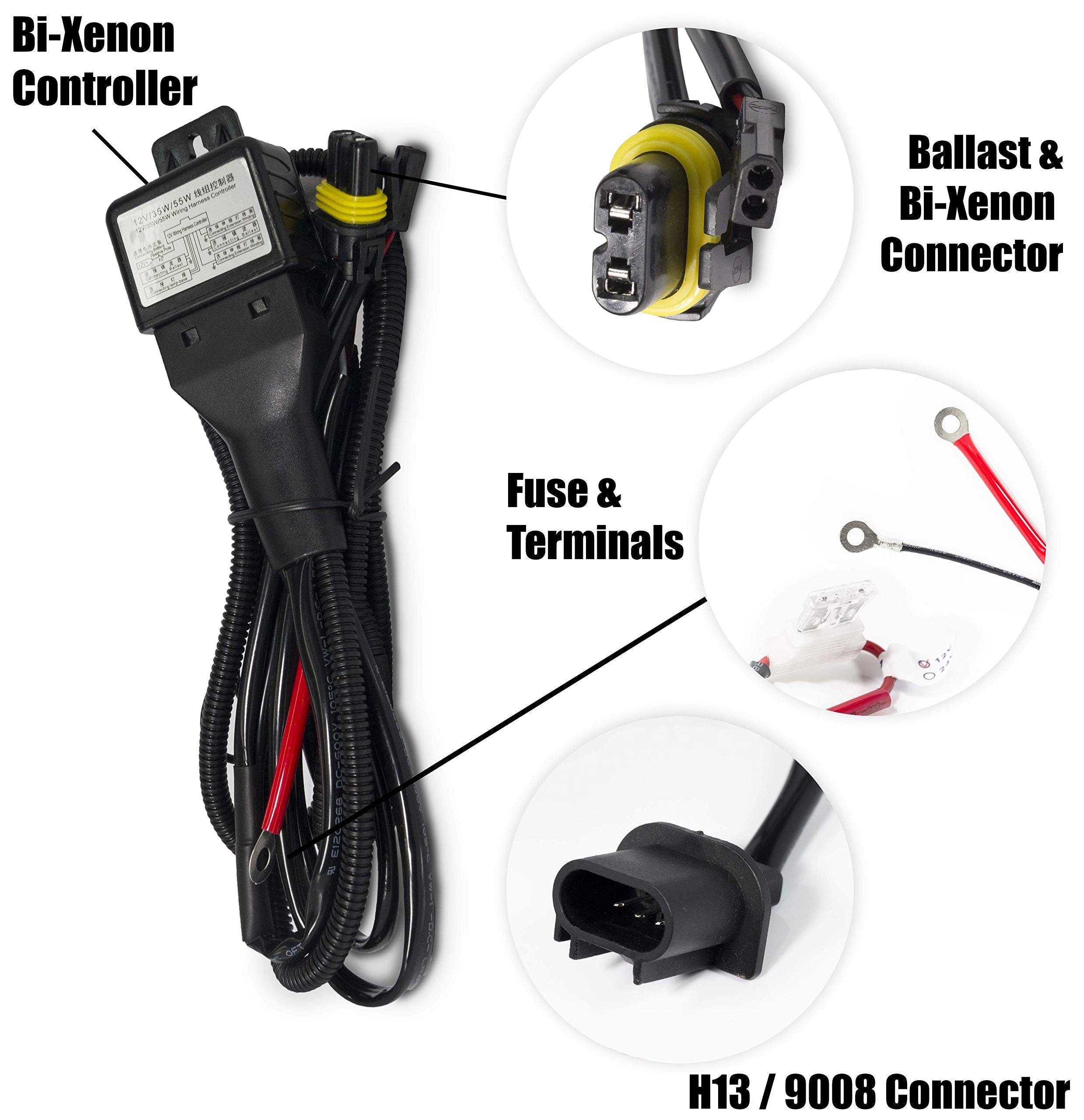 XtremeVision H13 Bi-Xenon 6K 35W AC Xenon Bundle - Xenon Headlight Bulb with Slim AC Ballast - 9008, 6000K Light Blue - Xenon Bulbs - 1 Pair