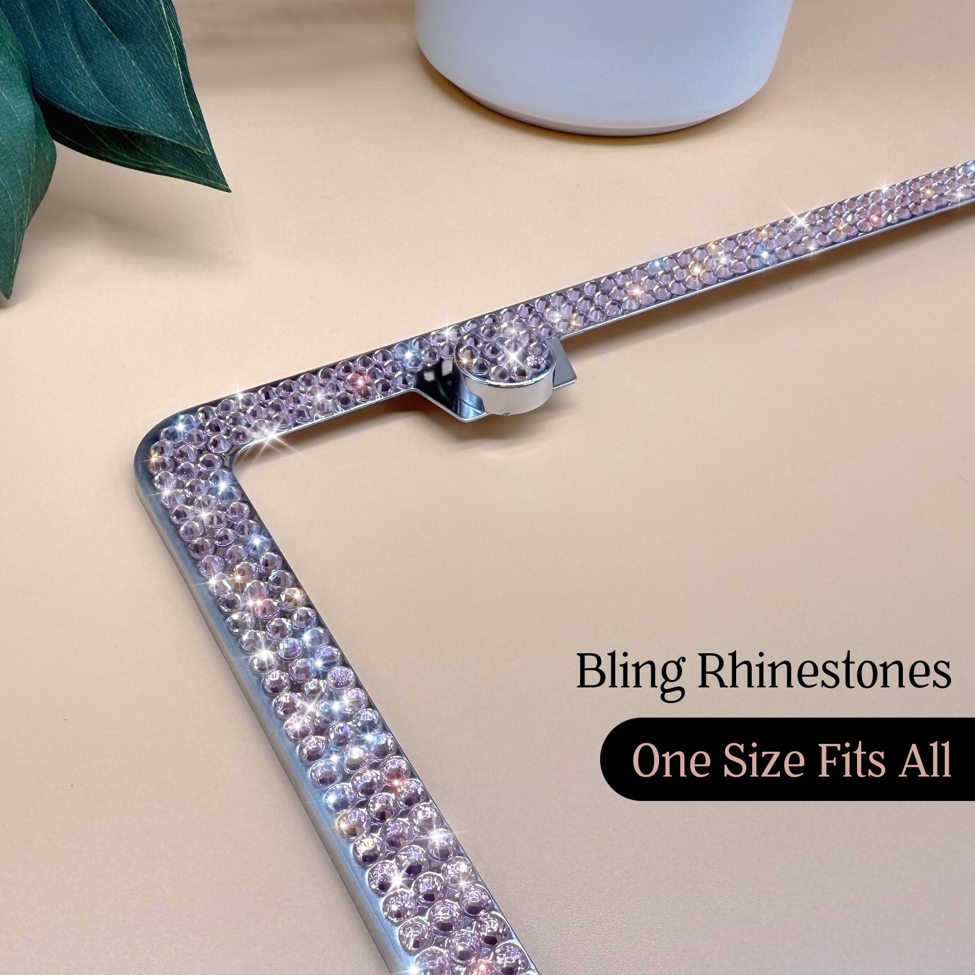 Pink Bling License Plate Frame Women Rhinestone Diamond Sparkly Glitter Crystal Bedazzled Chrome Metal Slim Silver Glass Cute St