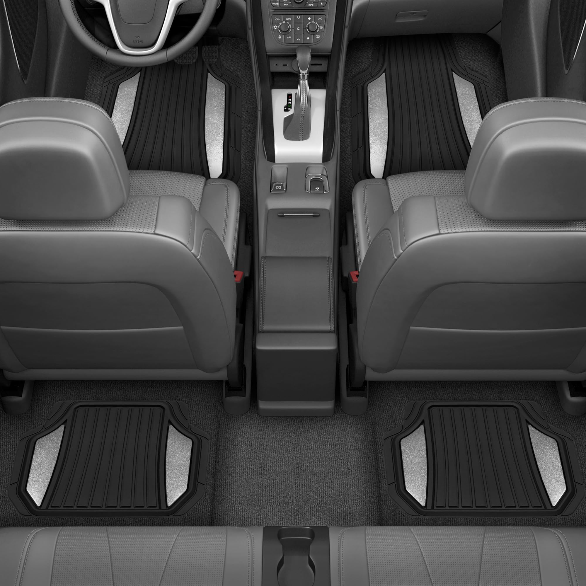 Motor Trend ChromeTech Car Floor Mats Full Set - Durable Rubber Floor Mats for Cars with Two Tone Accent, All Weather Interior P