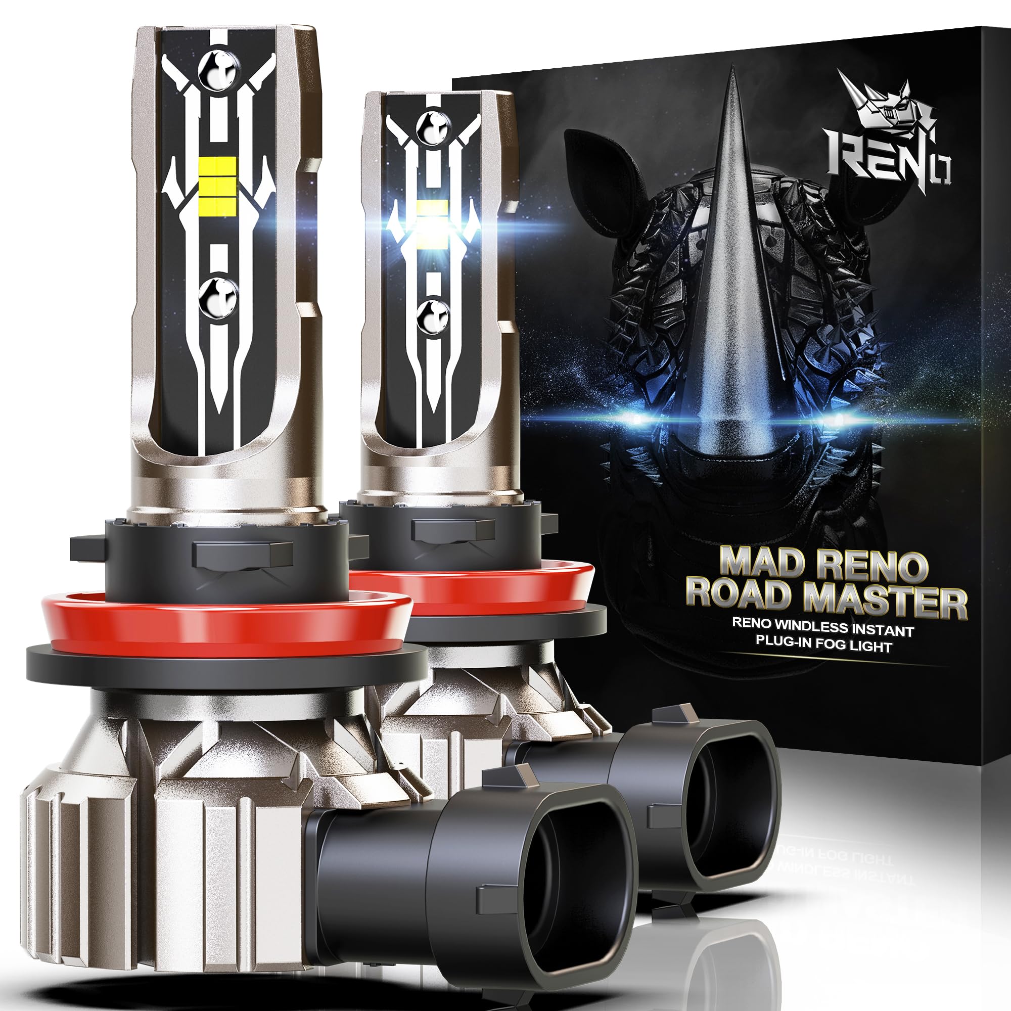 Reno H11 Led Bulbs, H11 Led Fog Bulb 12000Lm 6500K Cool White H11 Bulb H9 H8 Fog Light Fanless In Line Plug And Play, Pack Of 2