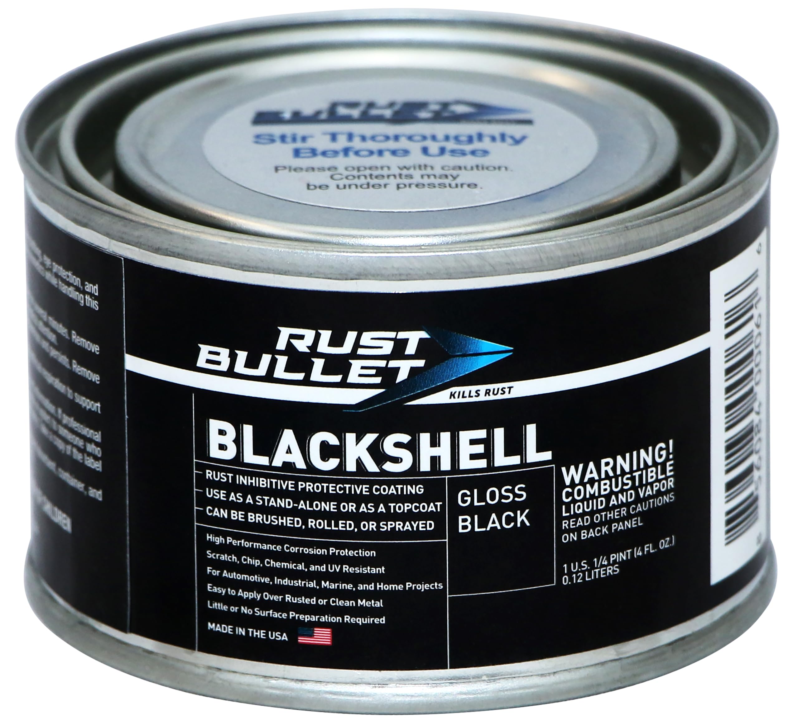 Rust Bullet Blackshell - Gloss Black - 4 Oz - Corrosion Preventive Coating, Uv Resistant Rust Proofing Paint, Long-Lasting Metal