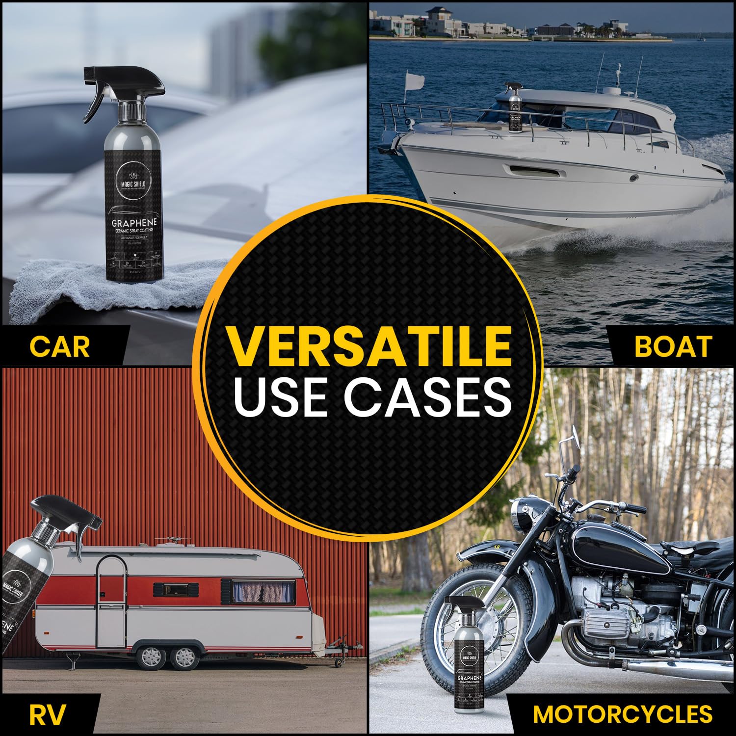 Magic Shield Graphene Ceramic Spray Coating - Last So Long! Quick & Easy For Cars, Motorcycles, Boats & More - Professional-Grad