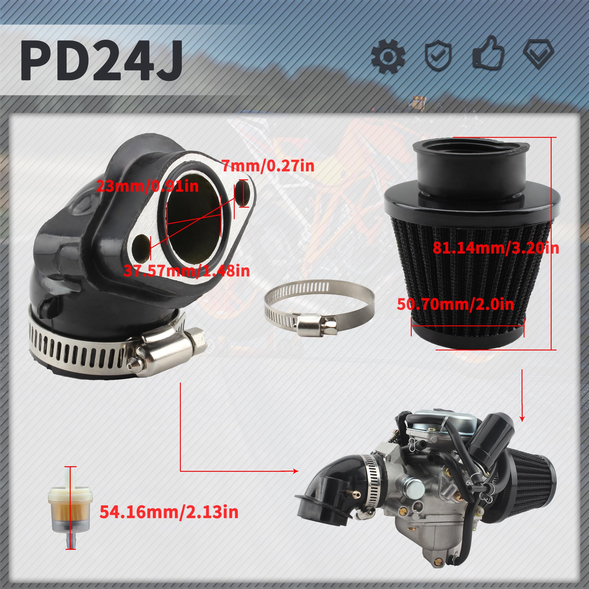 Powermotor Gy6 150 Cc Carburetor Pd24J Carb For 4-Stroke Gy6 125Cc 150Cc Atv Go Karts Scooter Mopeds 152Qmj 157Qm With 24Mm Mani