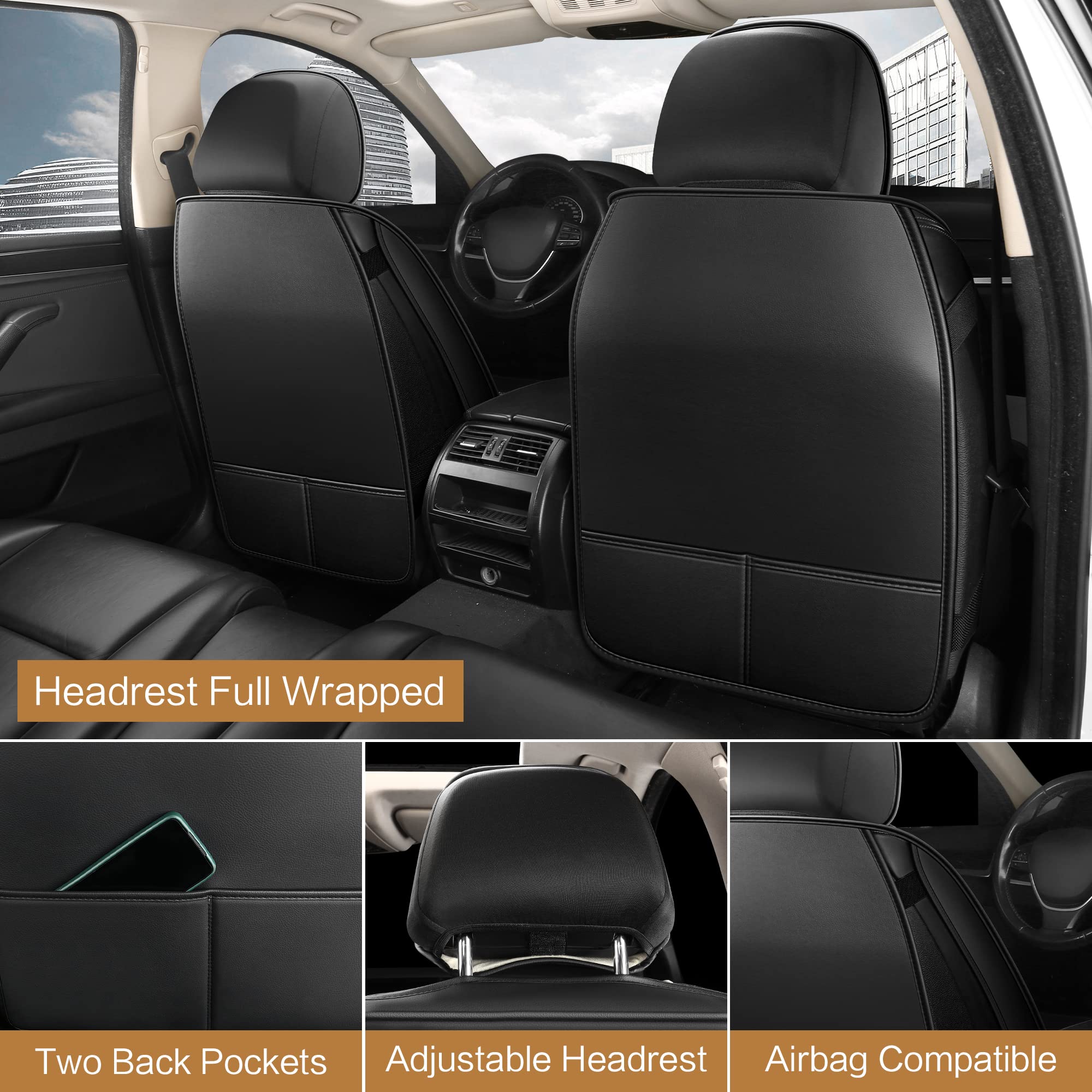 Pariitadin Leather Car Seat Covers Front Pair, Waterproof Faux Leather Seat Covers For Cars, Non-Slip Car Interior Covers Univer