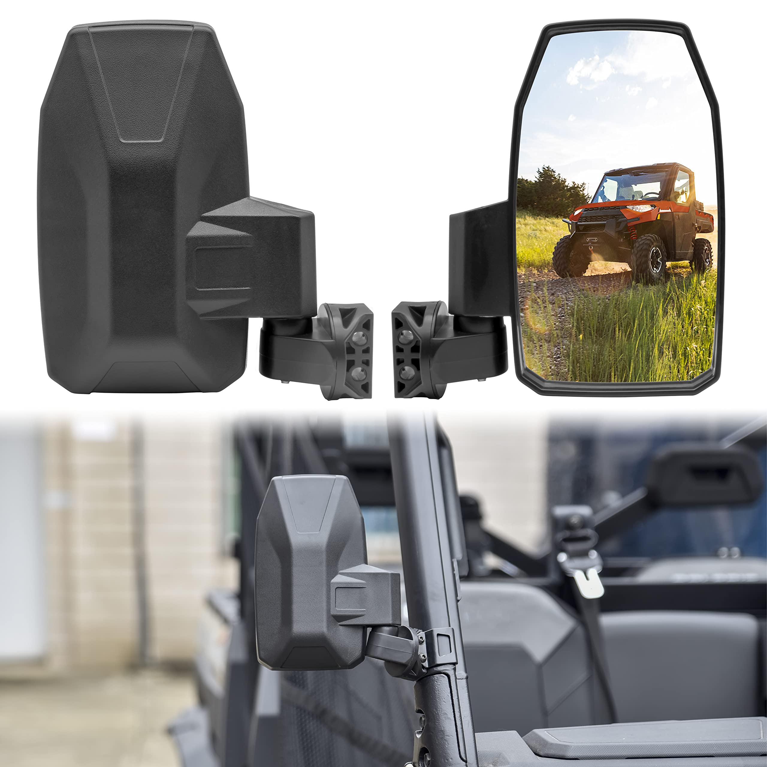 Katimoto Adjustable Side Rear View Mirrors For Polaris Ranger 1000 Xp 570 900 17-24, Folding Rearview Side Mirrors For Polaris R