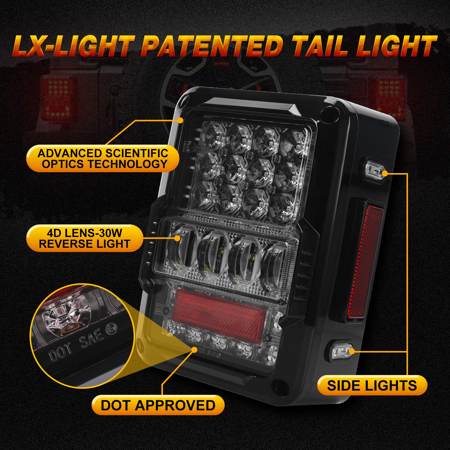 Dot Approved 4D Led Tail Lights With 30W Super Bright Reverse Light Compatible With 2007-2018 Jeep Wrangler Jk Jku 2 Door / 4 Do