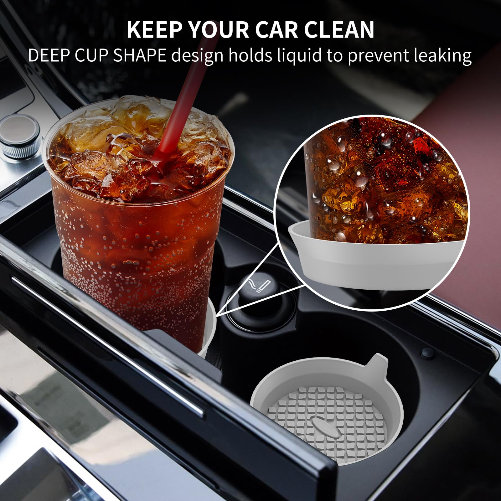 Me.Fan Car Cup Holder Coasters [4 Pack] Silicone Cups Mats, Automotive Universal Non-Slip Recessed Interior Accessories Light Gr