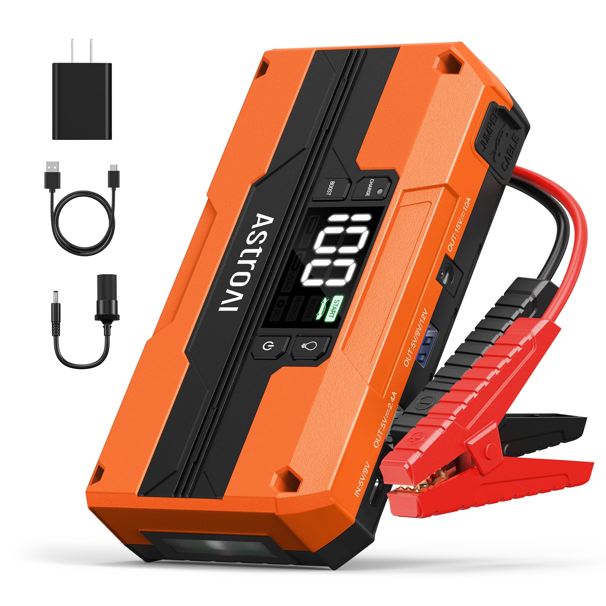 Astroai T8 Car Jump Starter, 2500A 8-In-1 Jump Box For Car Battery, Up To 8.0L Gas & 5.0L Diesel Engine, 15200Mah Qc 3.0 Power B