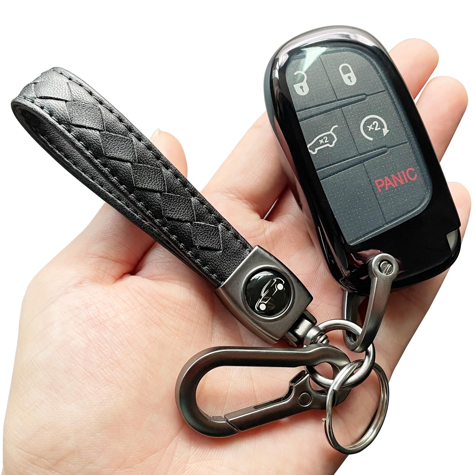 Tandrive Key Fob Cover Compatible With 2025 2024-2015 Jeep Compass Dodge Durango Cherokee Grand Cherokee Renegade Challenger Charger Ram Chrysler 300(3 4 5-Button, Black)