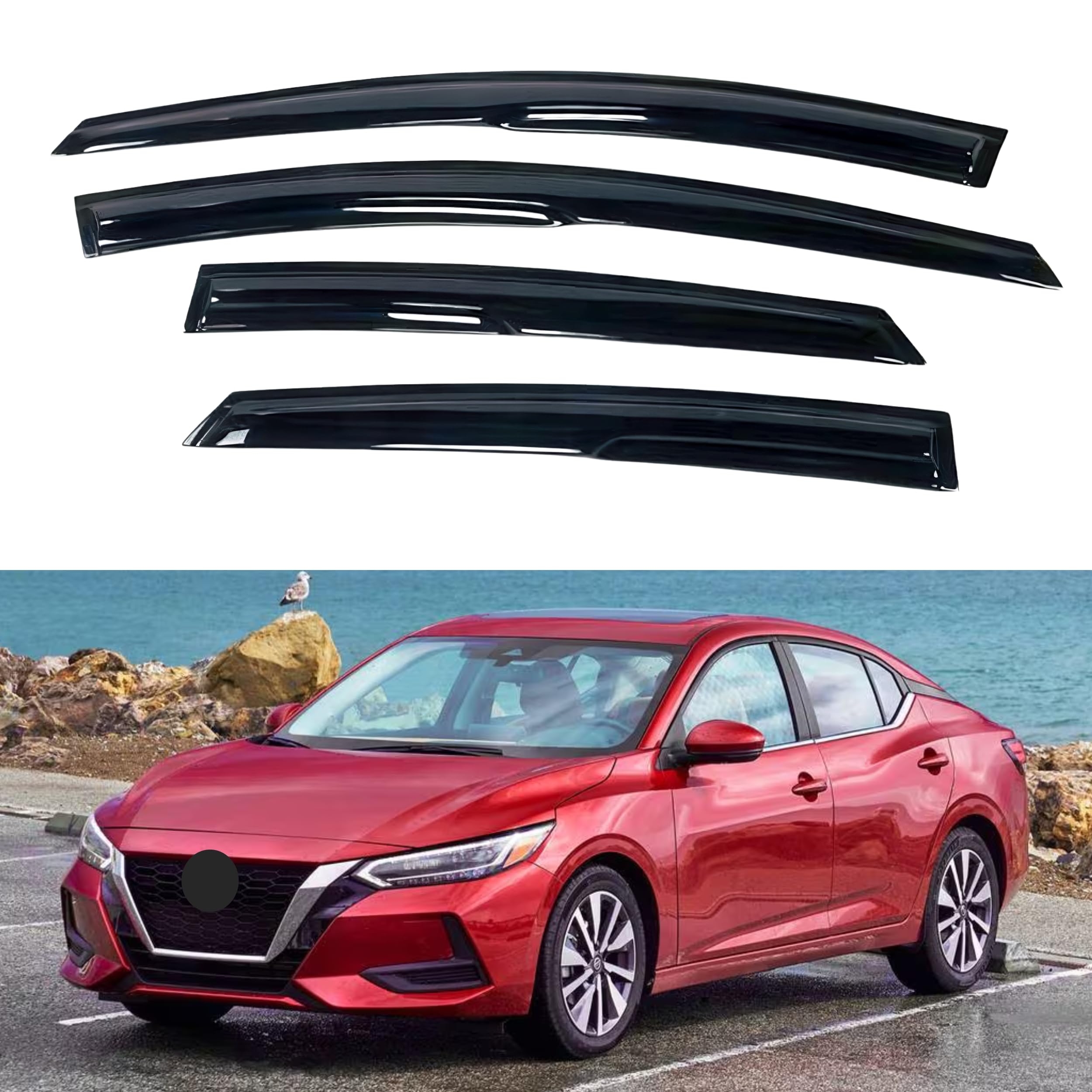 Ig Window Visor For Nissan Sentra 2020-2024, Rain Guard Tape-On Extra Durable Sun Wind Side Vent Window Deflector Mugen Style, 2
