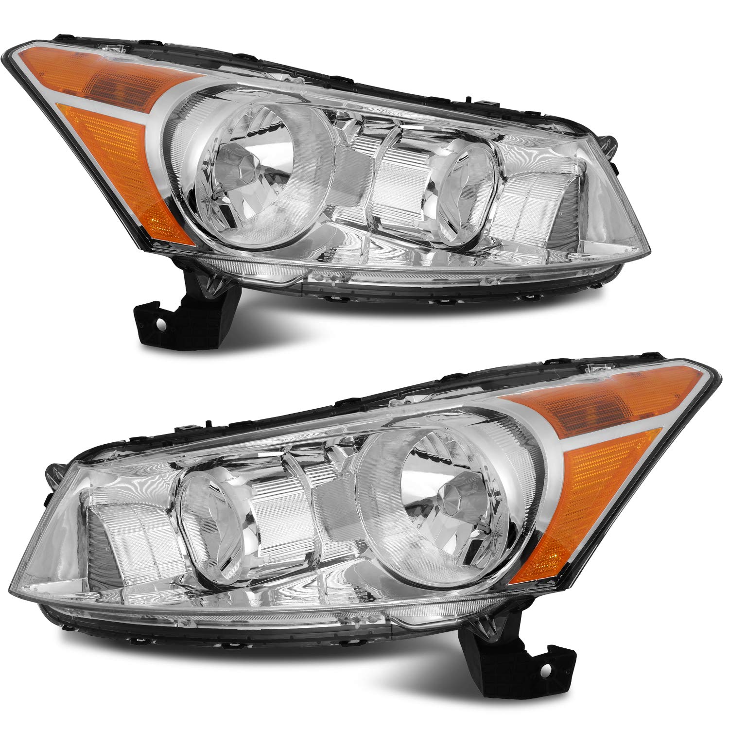 OCPTY Headlight Assembly Pair Replacement For Honda For Accord Sedan 4Dr 2008-2012 Chrome Housing Amber Reflector Clear Lens Dri