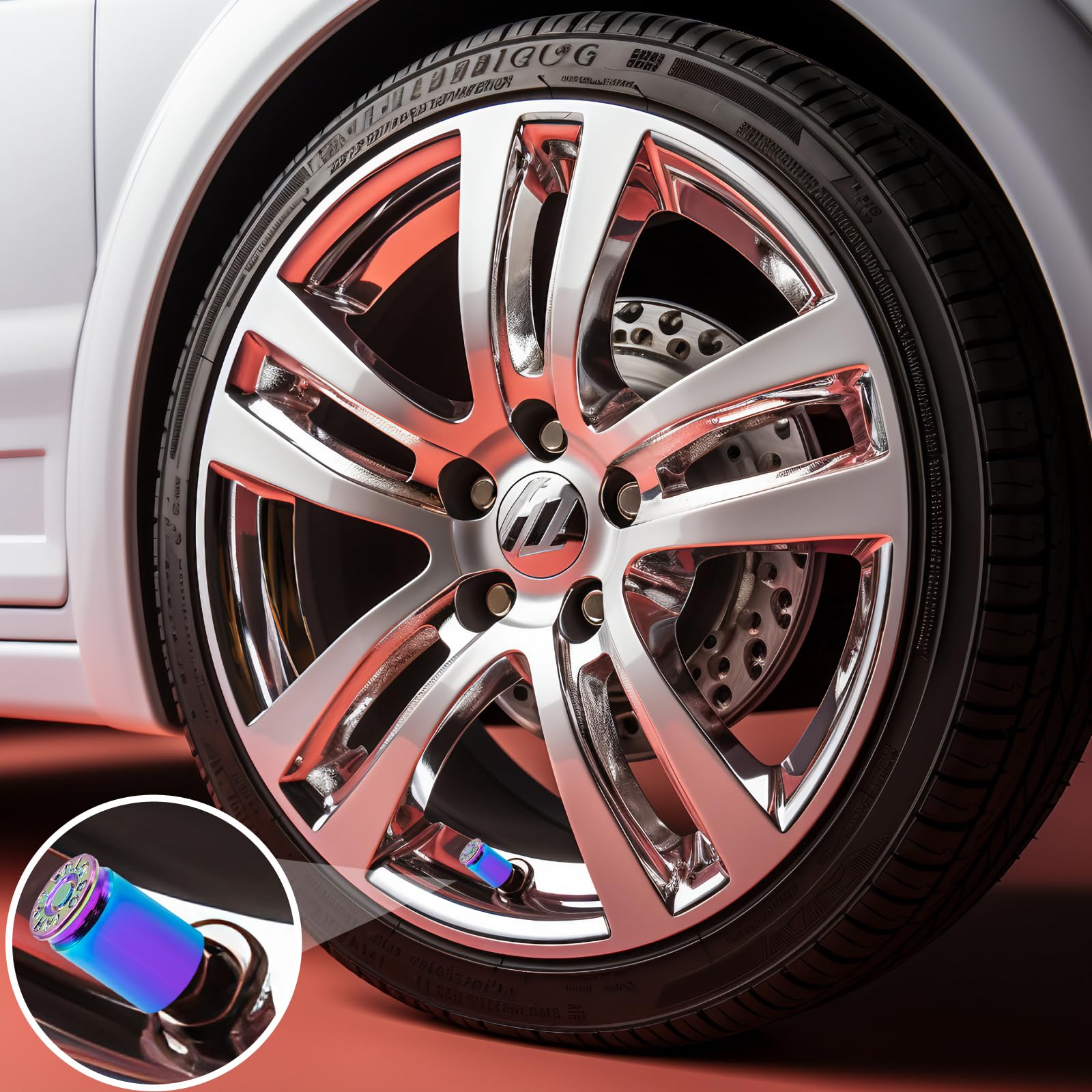 Meajoo 4Pcs Bullet Shell Tire Valve Stem Caps, Aluminum Alloy Car Air Stem Cap, Universal Dustproof Tire Valve Stem Covers For C