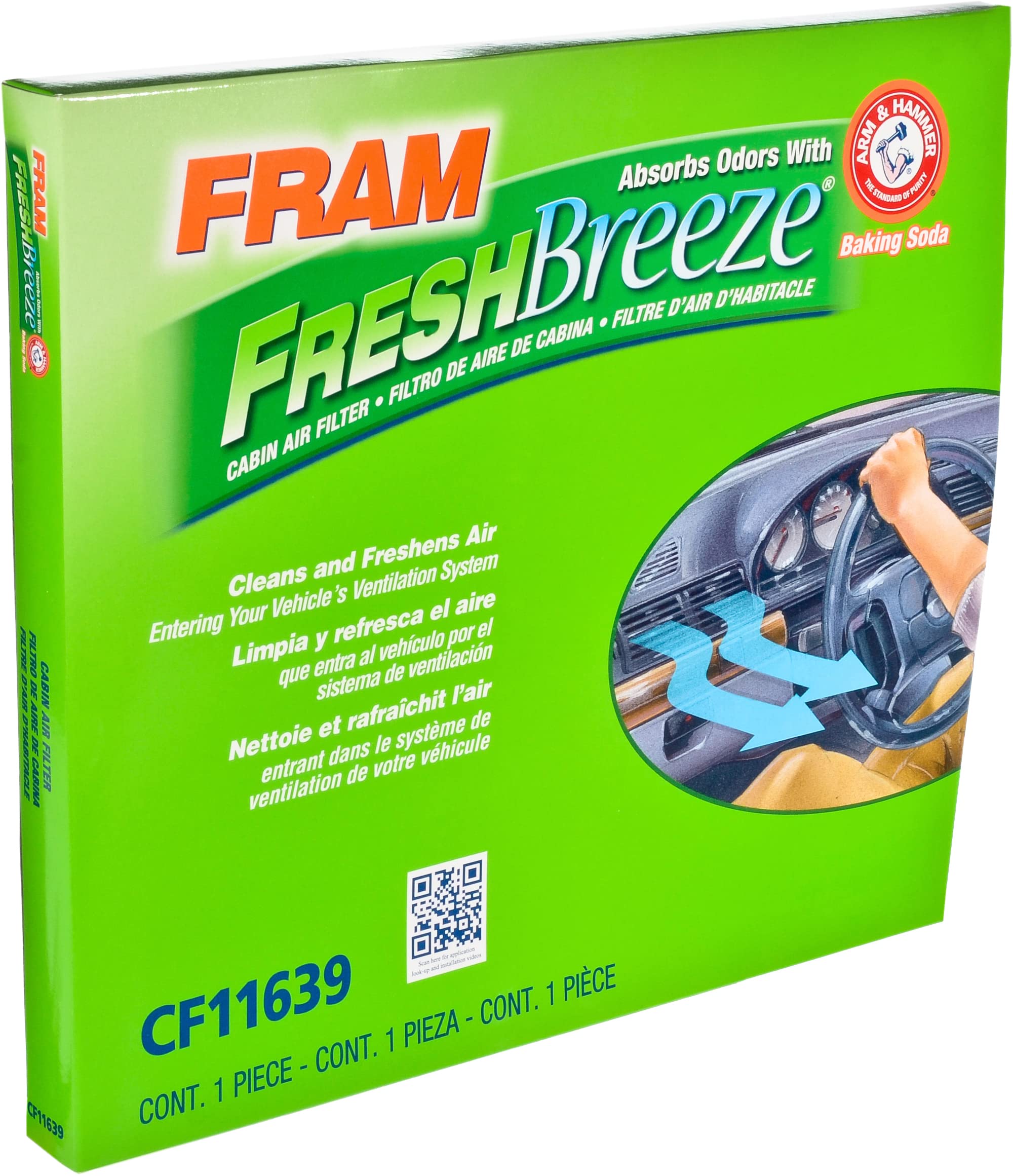 Fram Fresh Breeze Cabin Air Filter With Arm & Hammer Baking Soda, Cf11639 For Select Chevrolet And Pontiac Vehicles , White