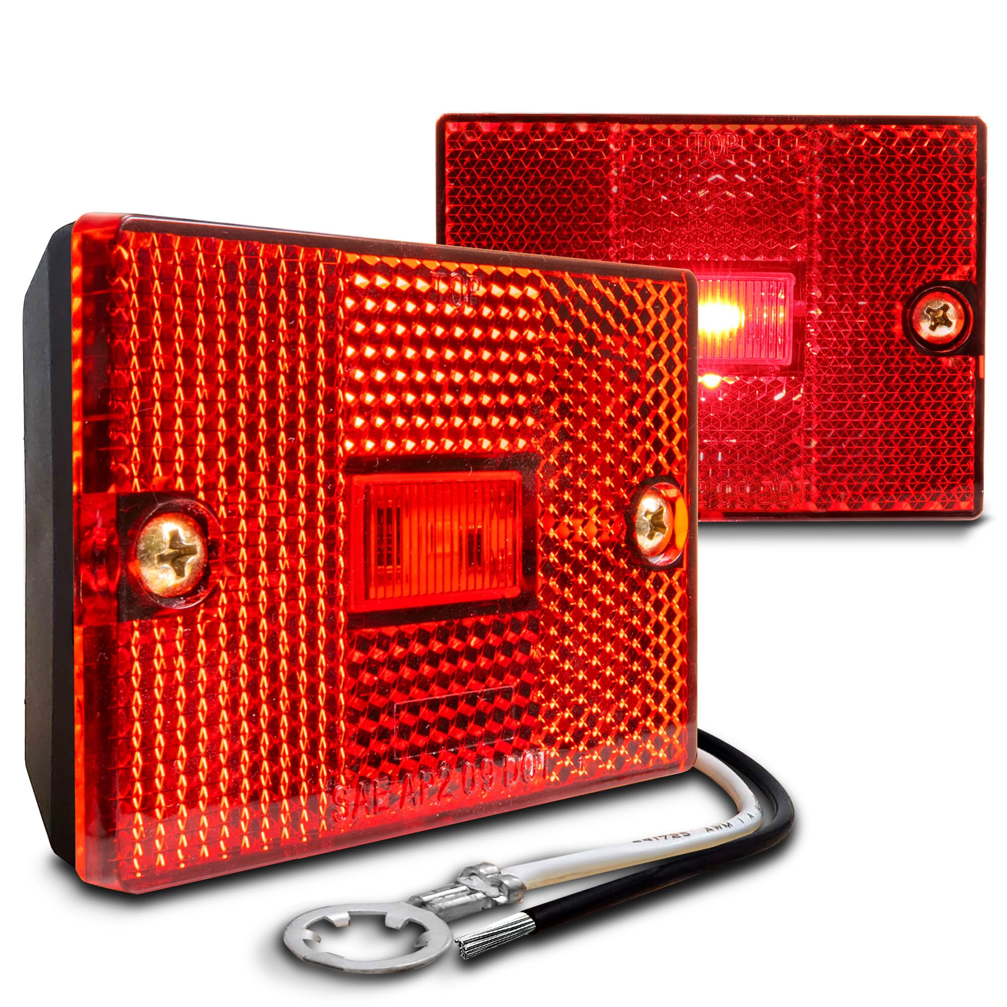 True Mods 2Pc 2X3 3X2 Inch Red Led Stud-Mount Side Marker Light [Dot Fmvss-108] [Sae Ap2] [Ip67 Waterproof] [Integrated Reflecto