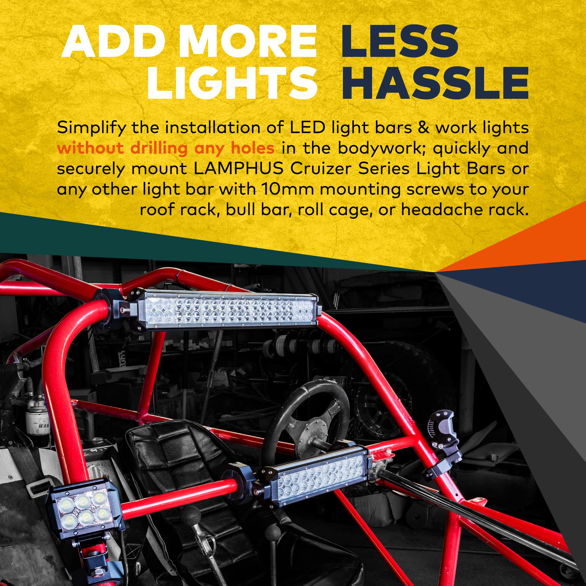 Lamphus Off-Road Atv Utv Light Bar Mount Mounting Bracket Bar Clamp Kit [1''/1.5''/1.75''/2'' Inch] [Vertical Bar] [Aluminium] [