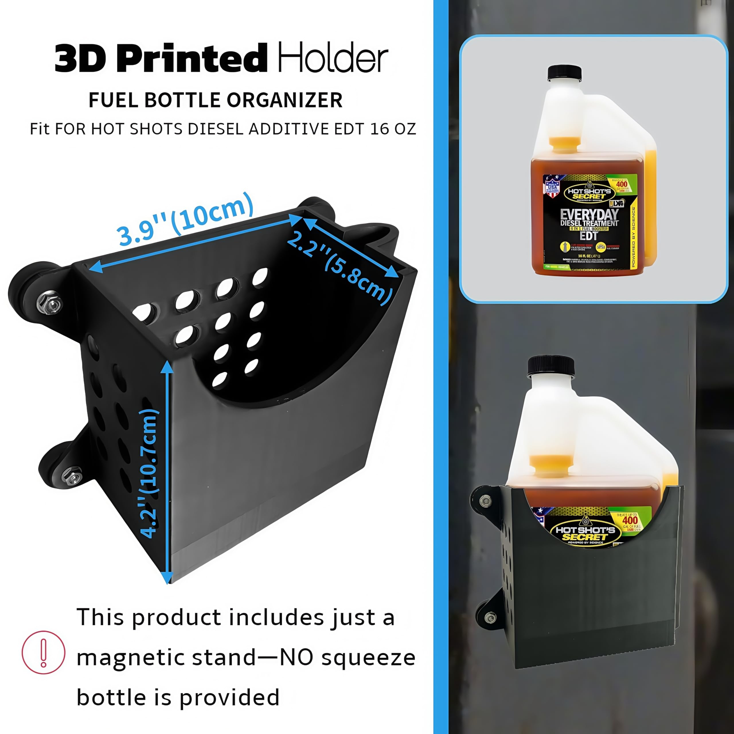 Magnetic Diesel Additive Holder for Hot Shot's Secret 16 Ounce Squeeze Bottle - Secure, No-Drill Installation