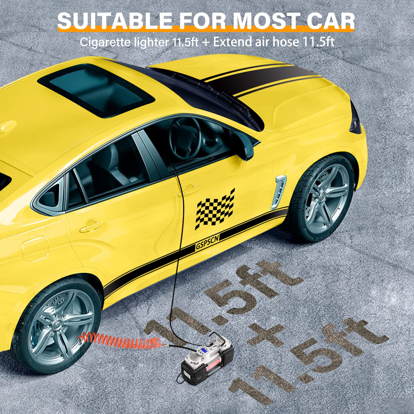 Gspscn Portable Air Compressor Pump Tire Inflator With Digital Gauge, Heavy Duty Double Cylinder 12V Tire Pump 150 Psi With Tire Repair Kit And Toolbox For Auto,Suv,Off-Road,Truck,Bike