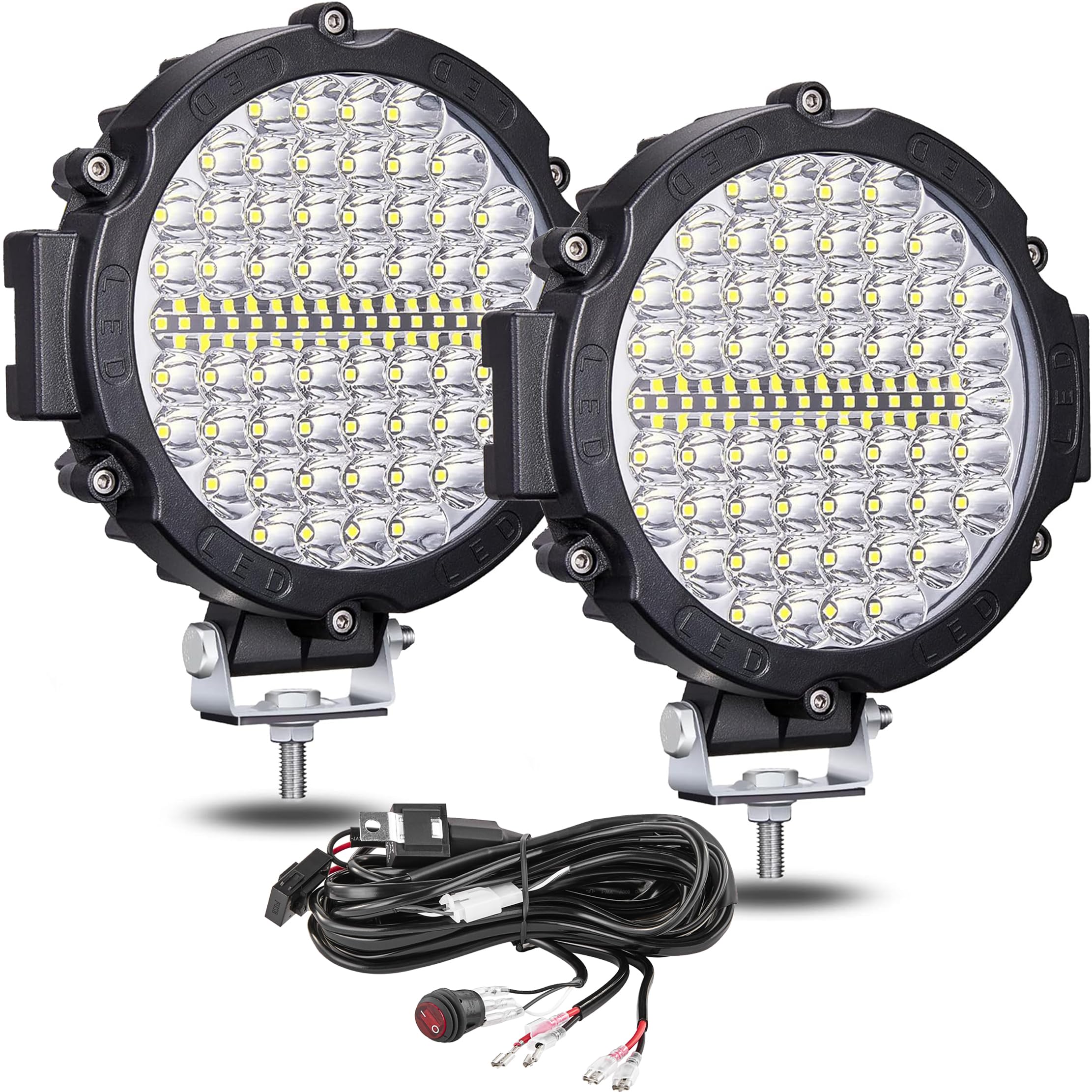 7 Inch Round Led Off Road Driving Lights With Wiring Harness Dt Plug, 120W 12000Lm Led Light Pods Trucks Tractor Leds Work Light
