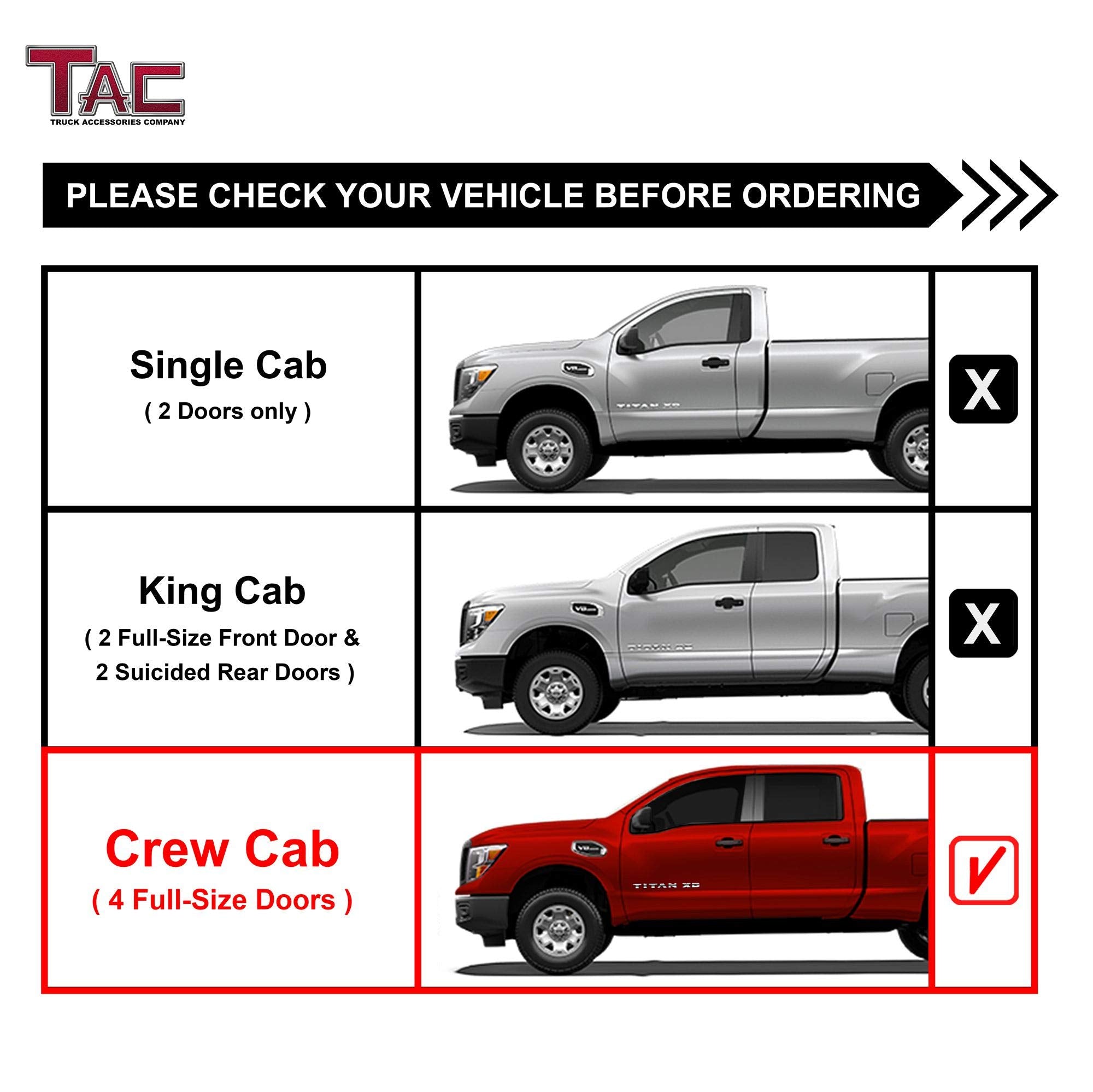 TAC Side Steps Fit 2004-2024 Nissan Titan Crew Cab / 2016-2024 Nissan Titan XD Crew Cab Truck Pickup 3'' Black Side Bars Nerf Ba